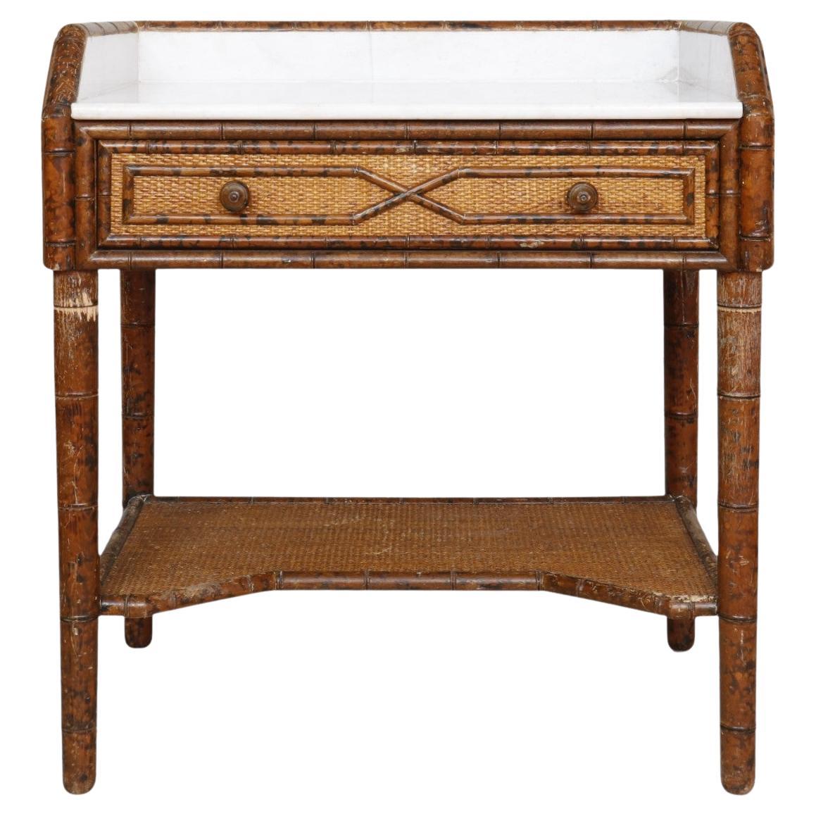 French Marble Top Faux Bamboo Side Table For Sale