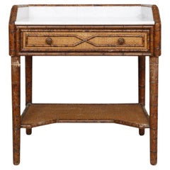French Marble Top Faux Bamboo Side Table