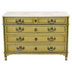 French Marble Top Five Drawer Painted Chest