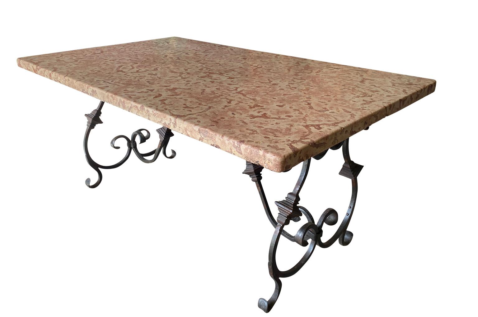 19th Century French Marble Top Garden Dining Table For Sale