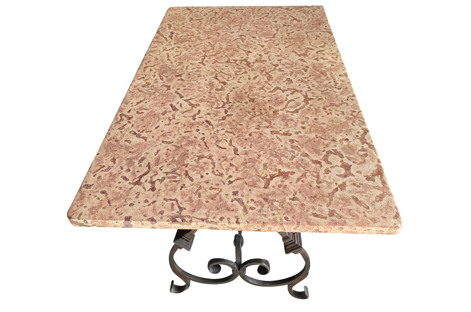 French Marble Top Garden Dining Table For Sale 1