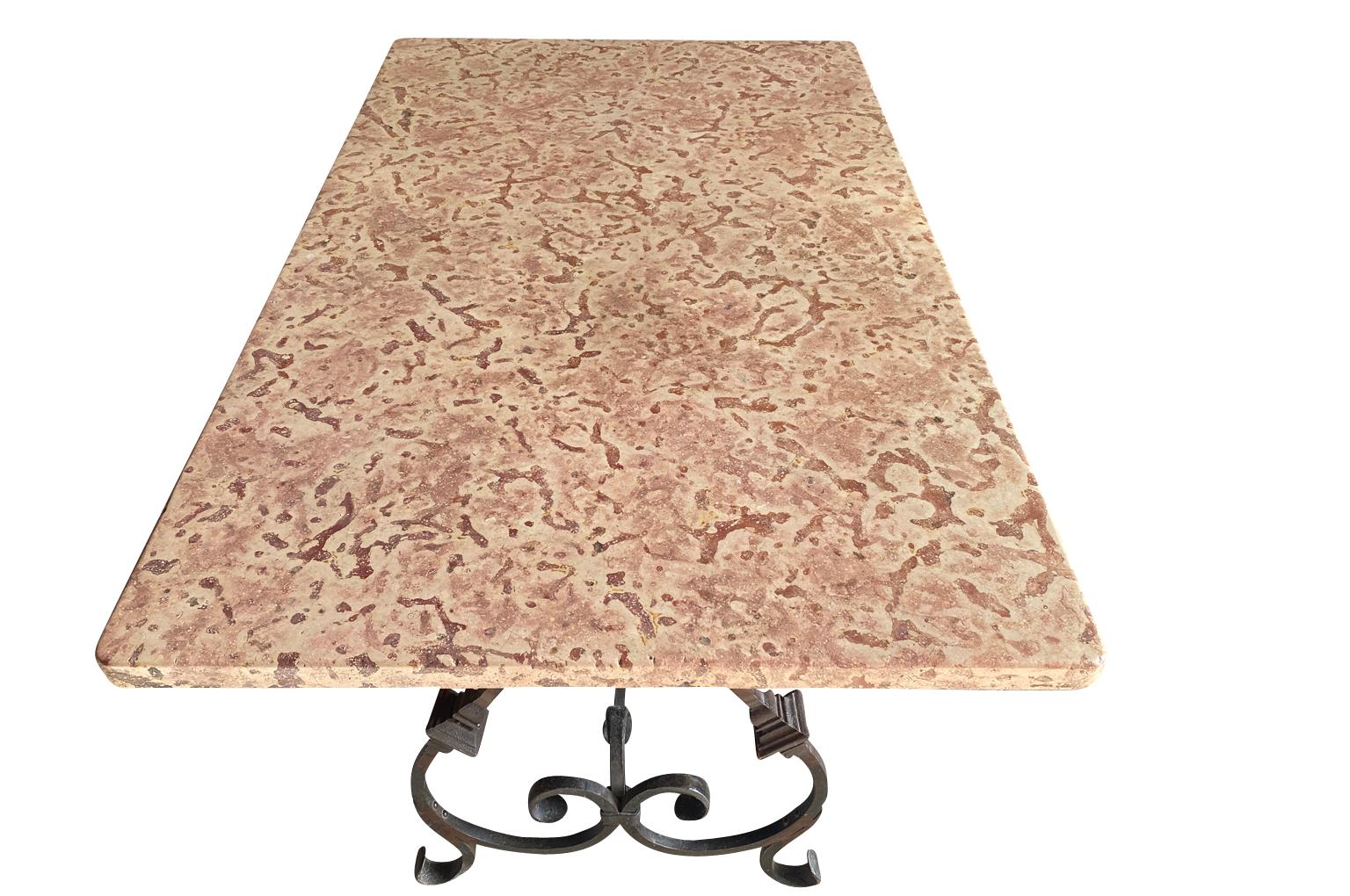 French Marble Top Garden Dining Table For Sale 2