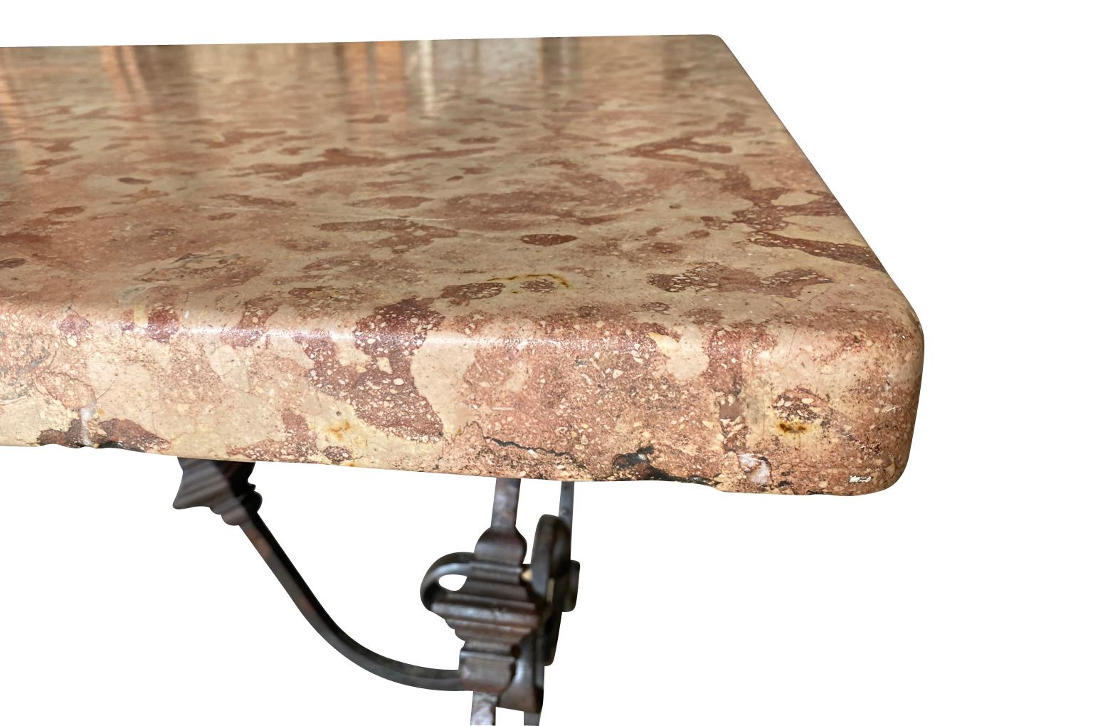 French Marble Top Garden Dining Table For Sale 4