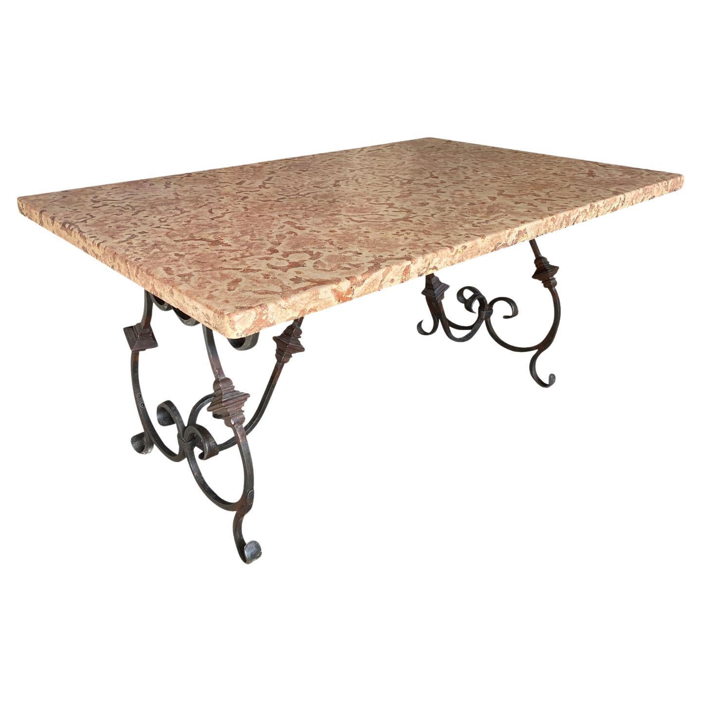 French Marble Top Garden Dining Table For Sale