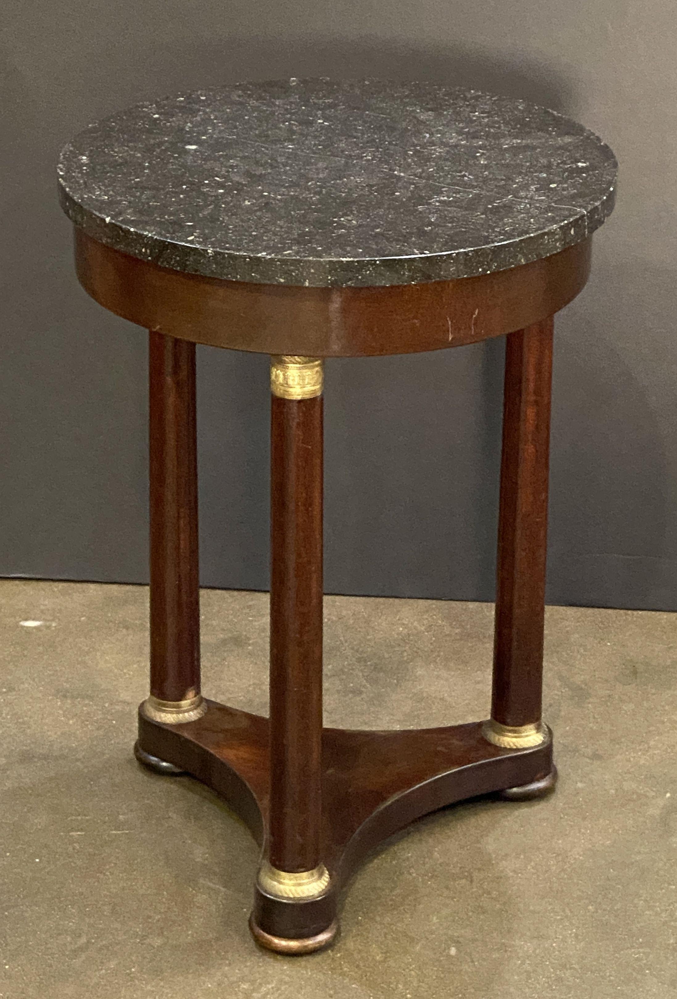 Metal French Marble-Top Gueridon Table or Guéridon in the Empire Style For Sale