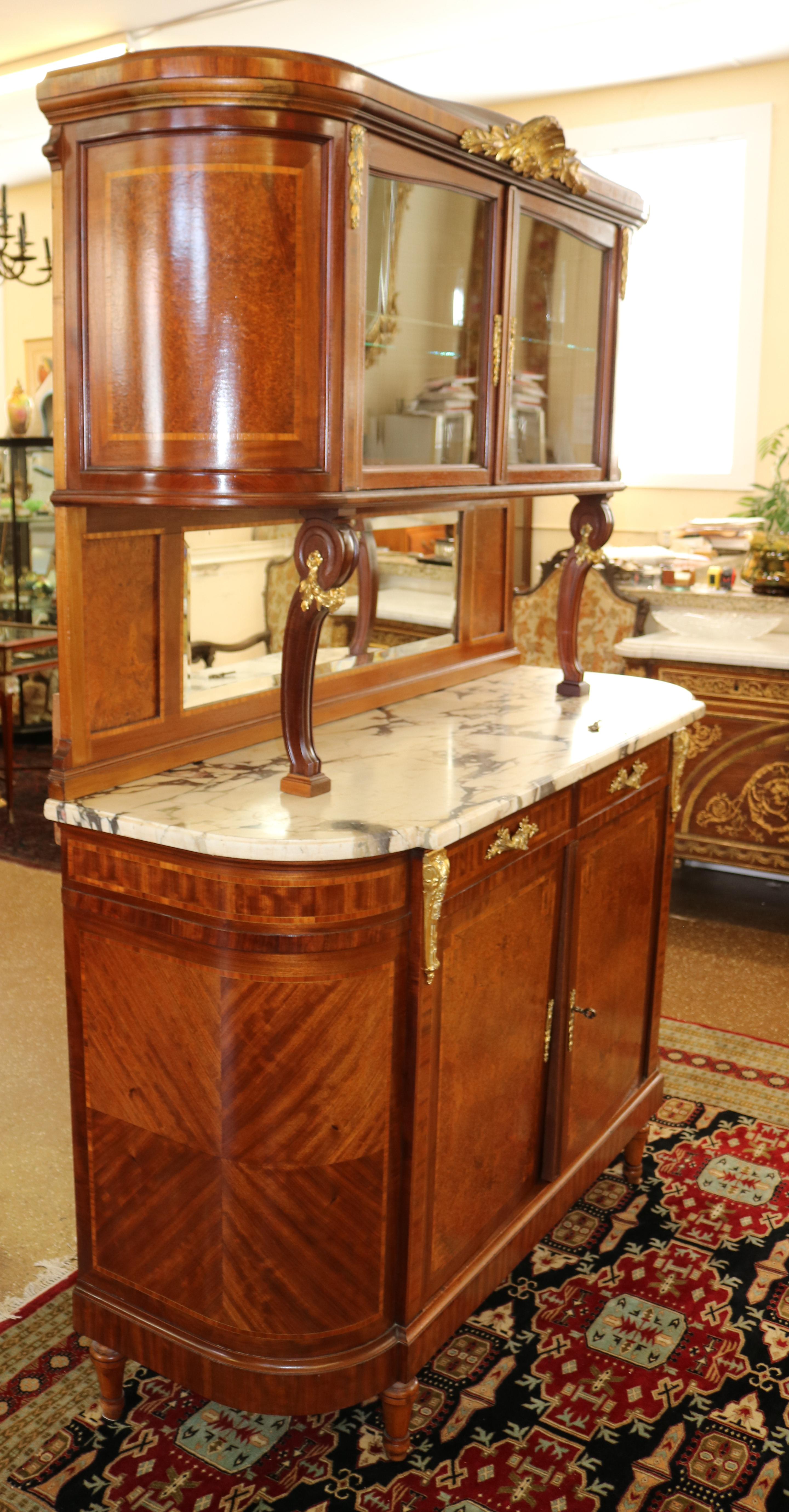 French Marble Top Inlaid Louis XVI Style Display Cabinet Sideboard Buffet For Sale 13