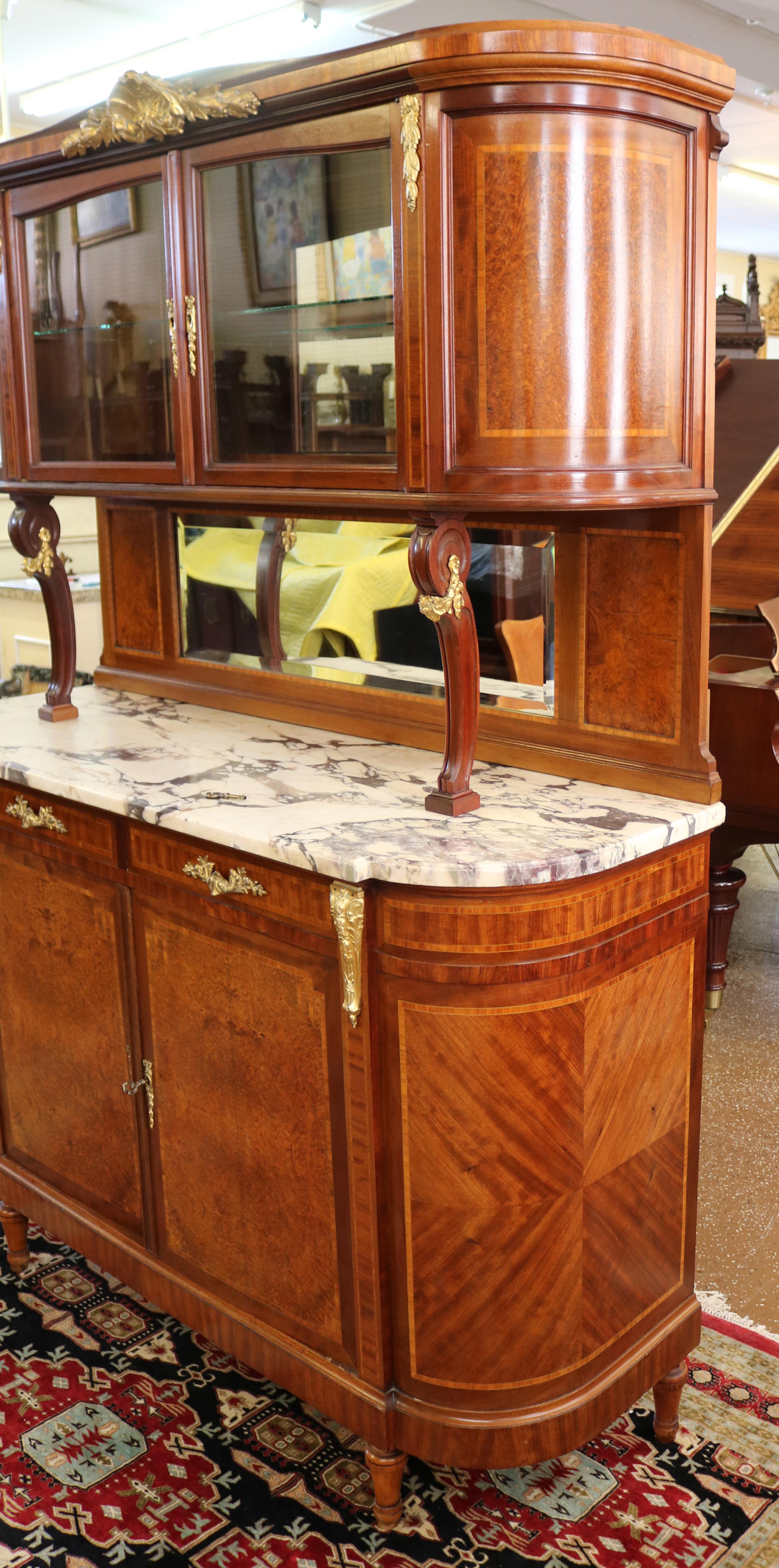 French Marble Top Inlaid Louis XVI Style Display Cabinet Sideboard Buffet For Sale 14