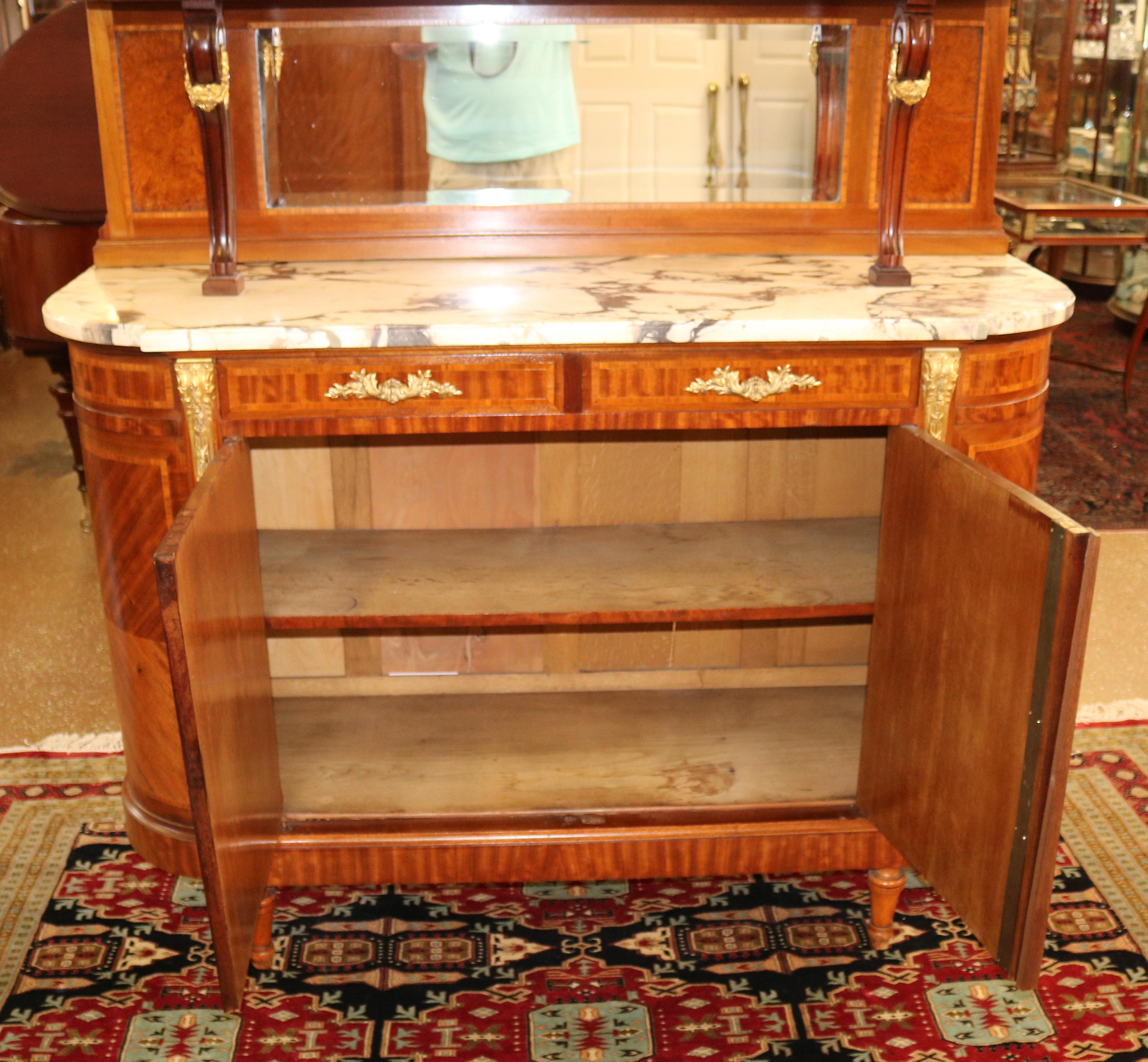 Kingwood French Marble Top Inlaid Louis XVI Style Display Cabinet Sideboard Buffet For Sale