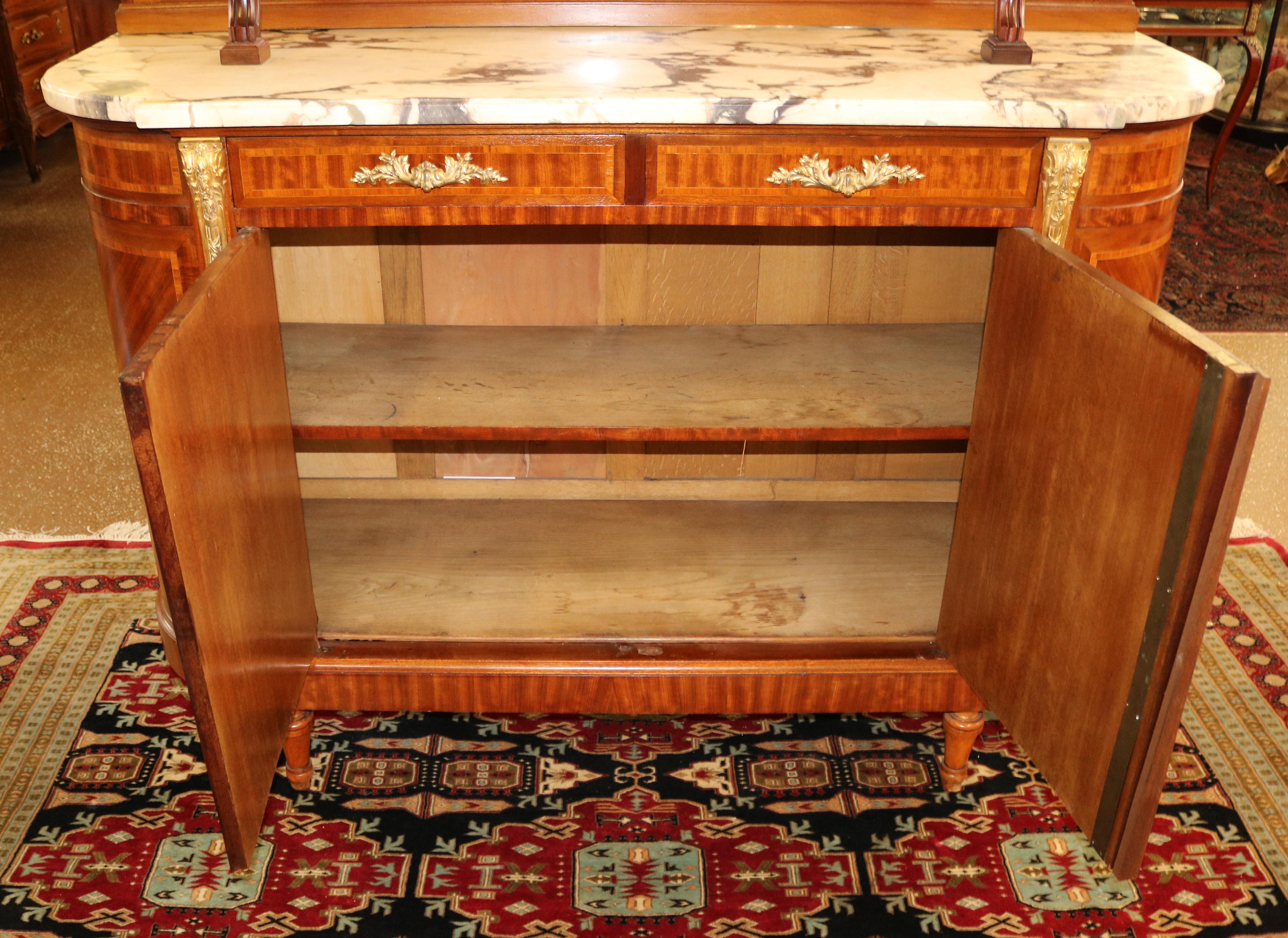 French Marble Top Inlaid Louis XVI Style Display Cabinet Sideboard Buffet For Sale 2
