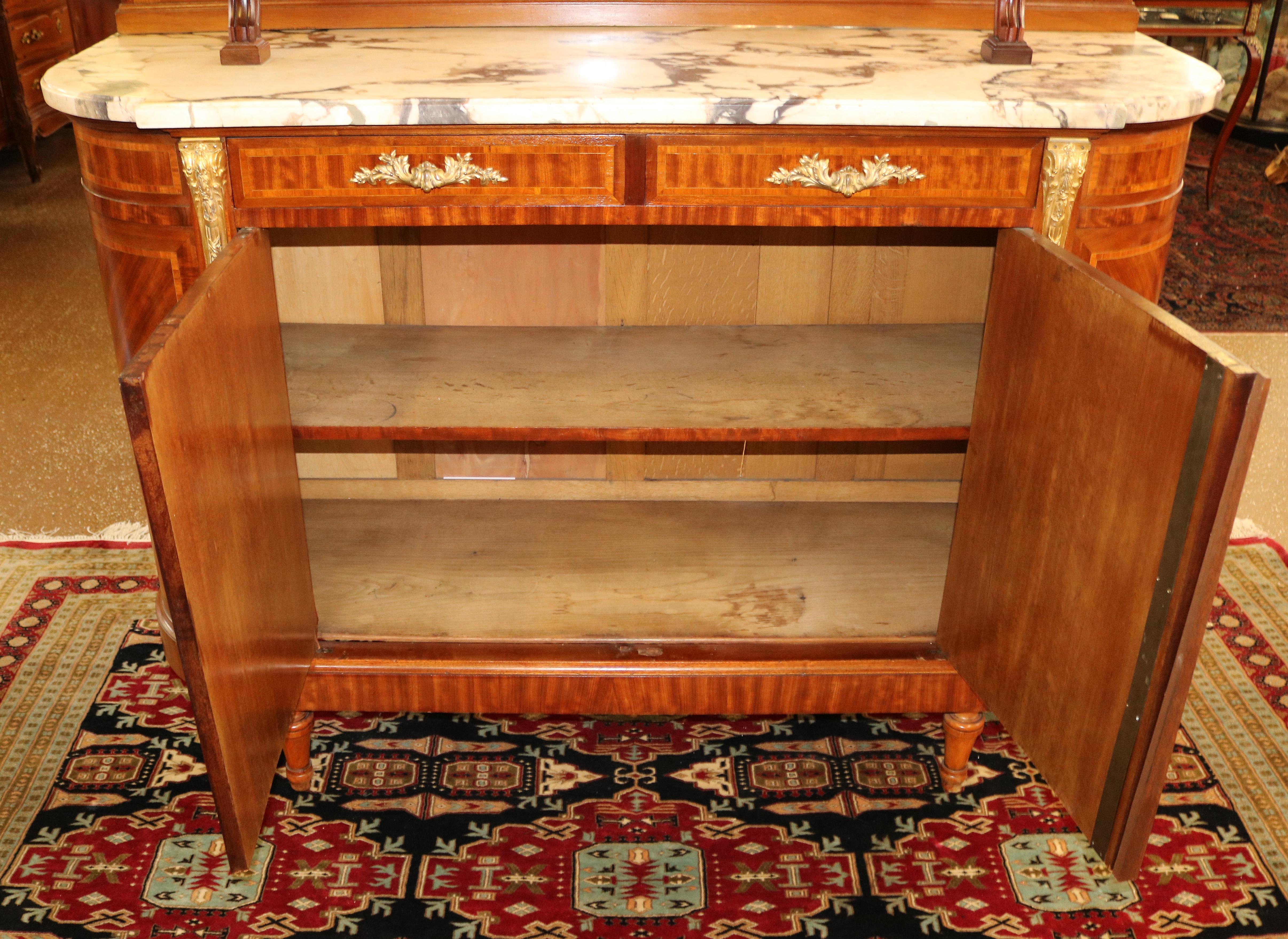French Marble Top Inlaid Louis XVI Style Display Cabinet Sideboard Buffet 2
