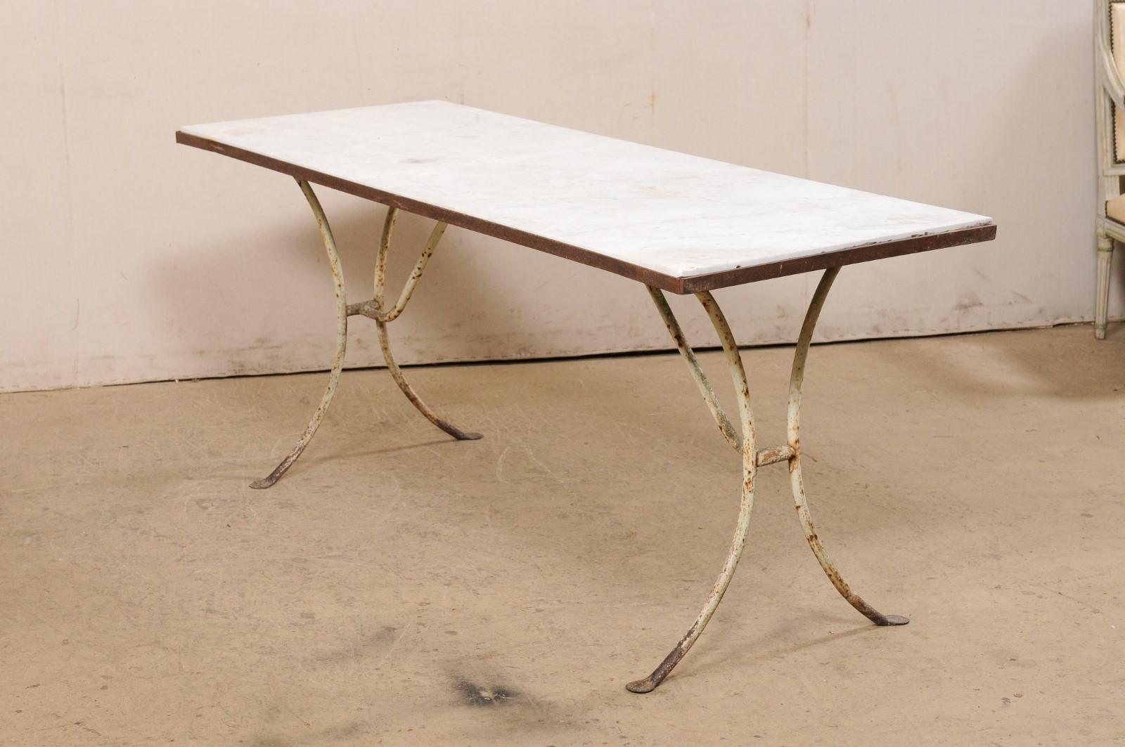 French Marble Top & Iron Base Table, 19th Century 8