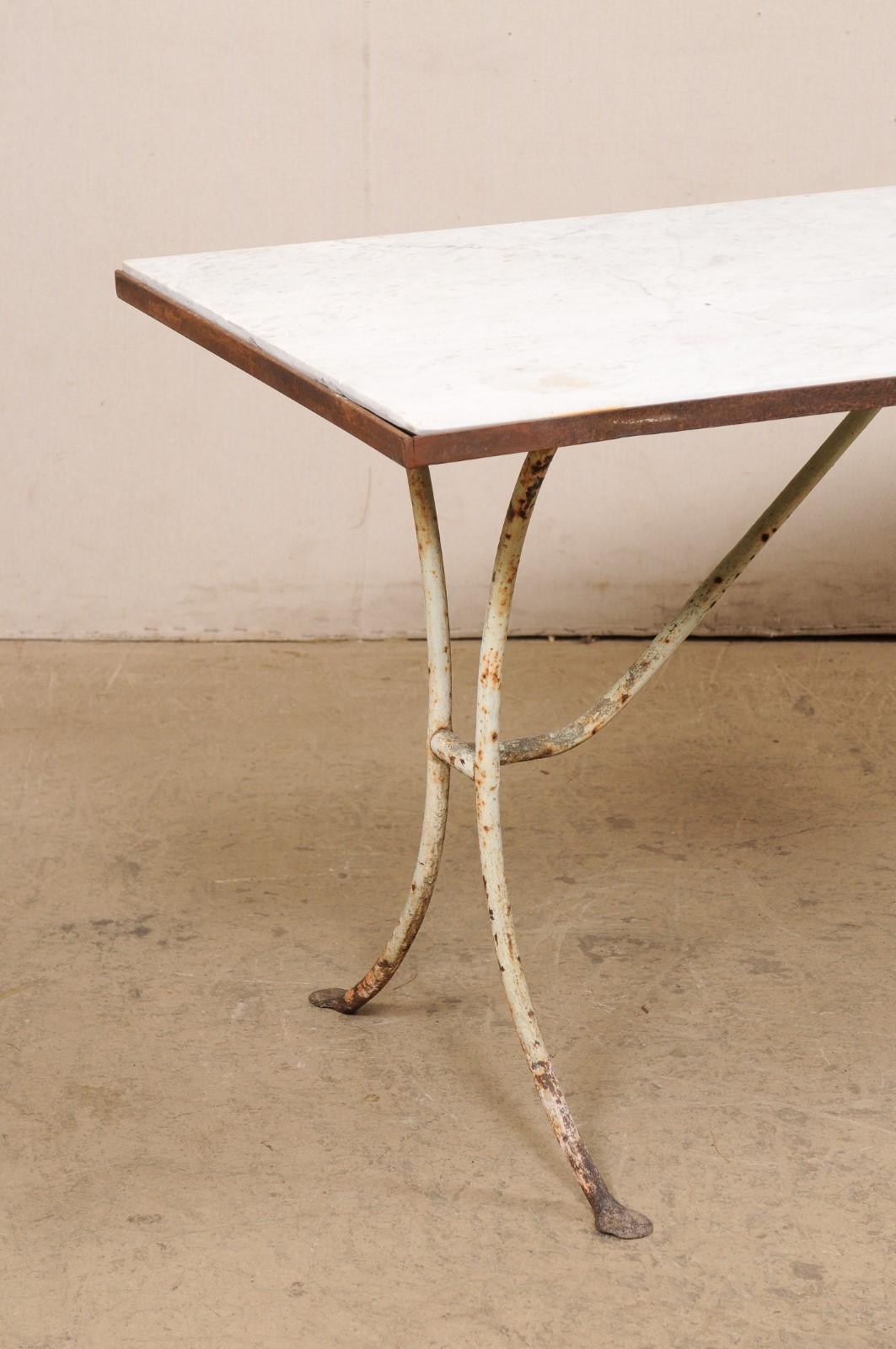 French Marble Top & Iron Base Table, 19th Century In Good Condition In Atlanta, GA