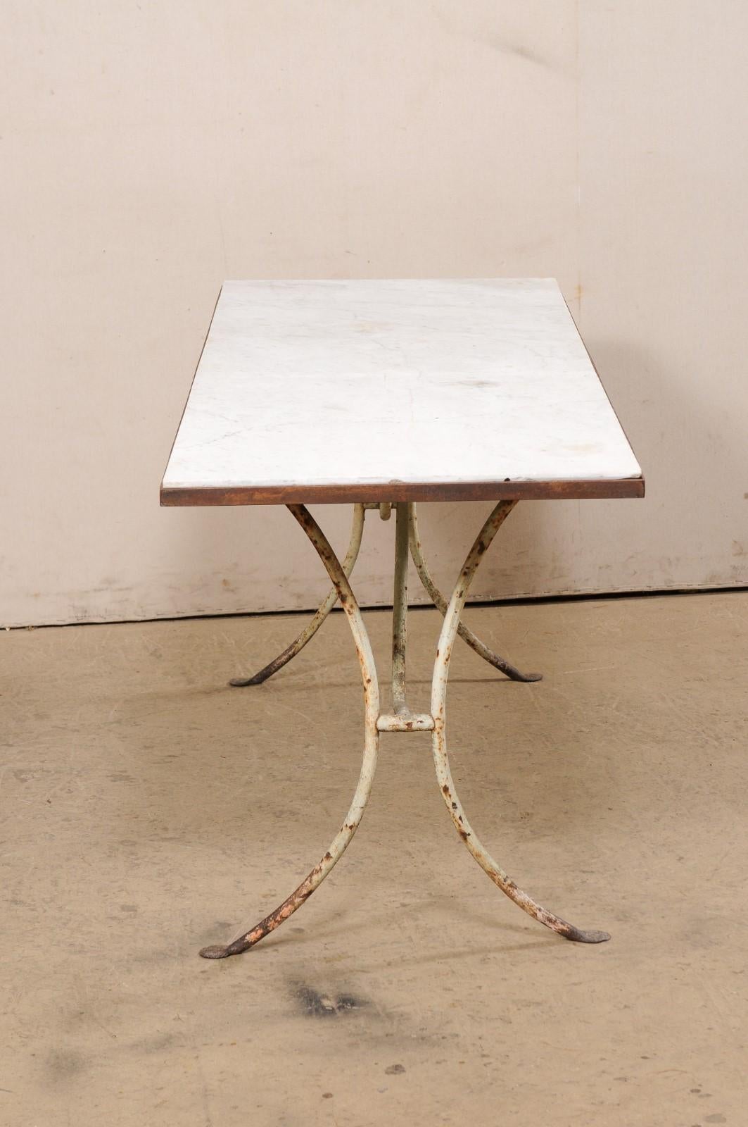 French Marble Top & Iron Base Table, 19th Century 3
