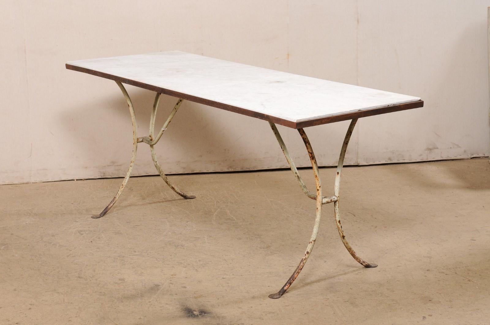 French Marble Top & Iron Base Table, 19th Century 4