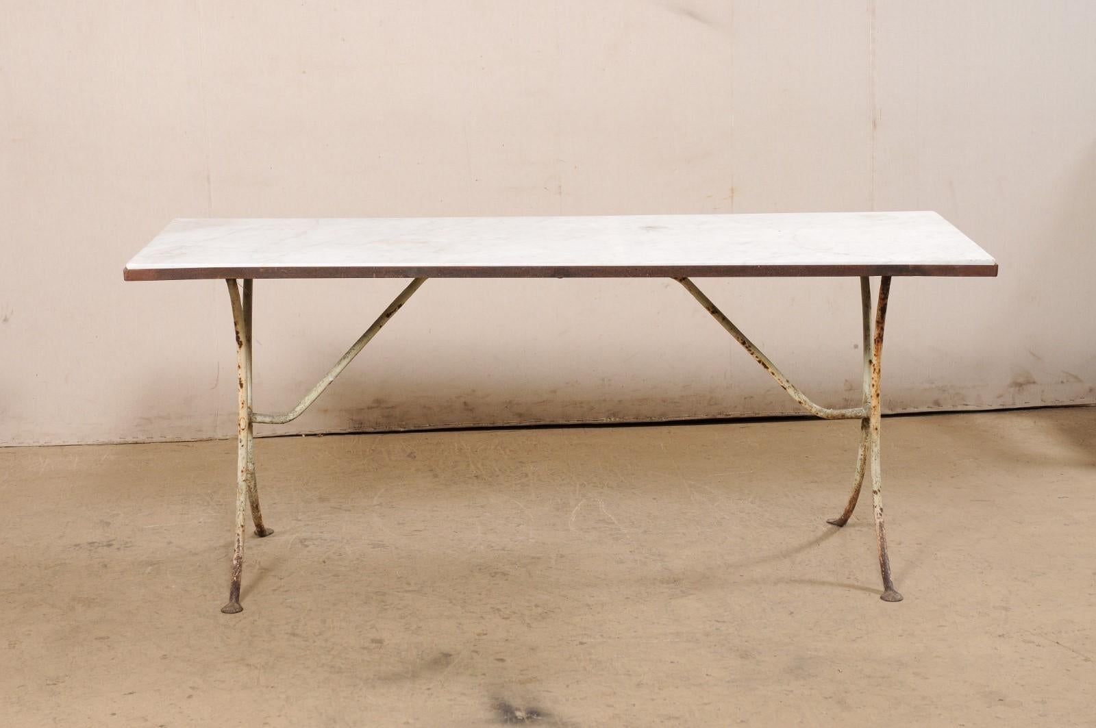 French Marble Top & Iron Base Table, 19th Century 5