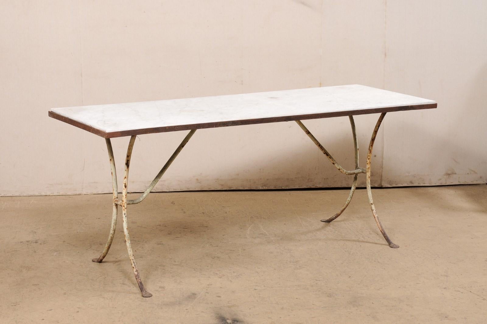 French Marble Top & Iron Base Table, 19th Century 6