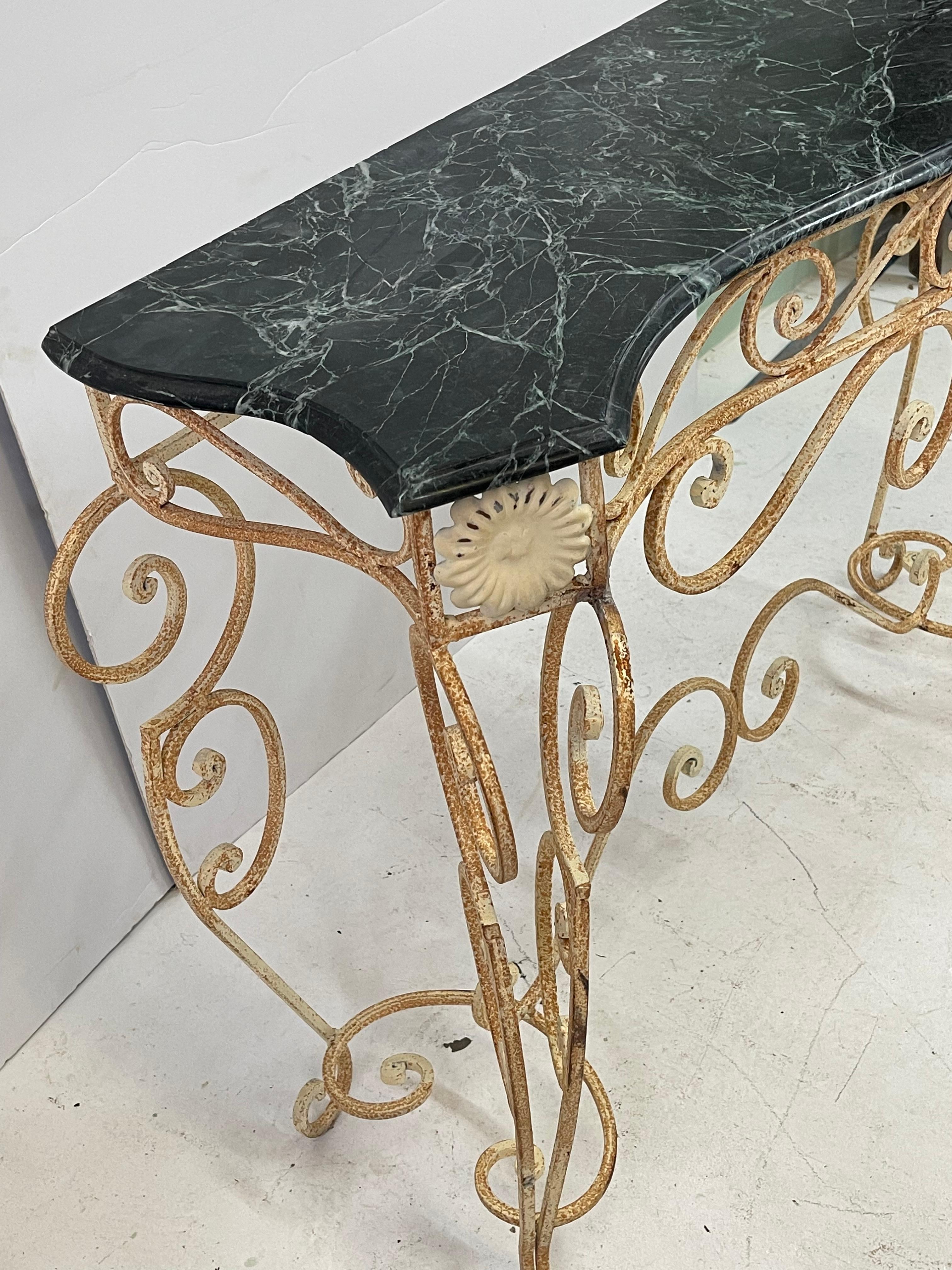 Rococo French Marble Top Iron Console