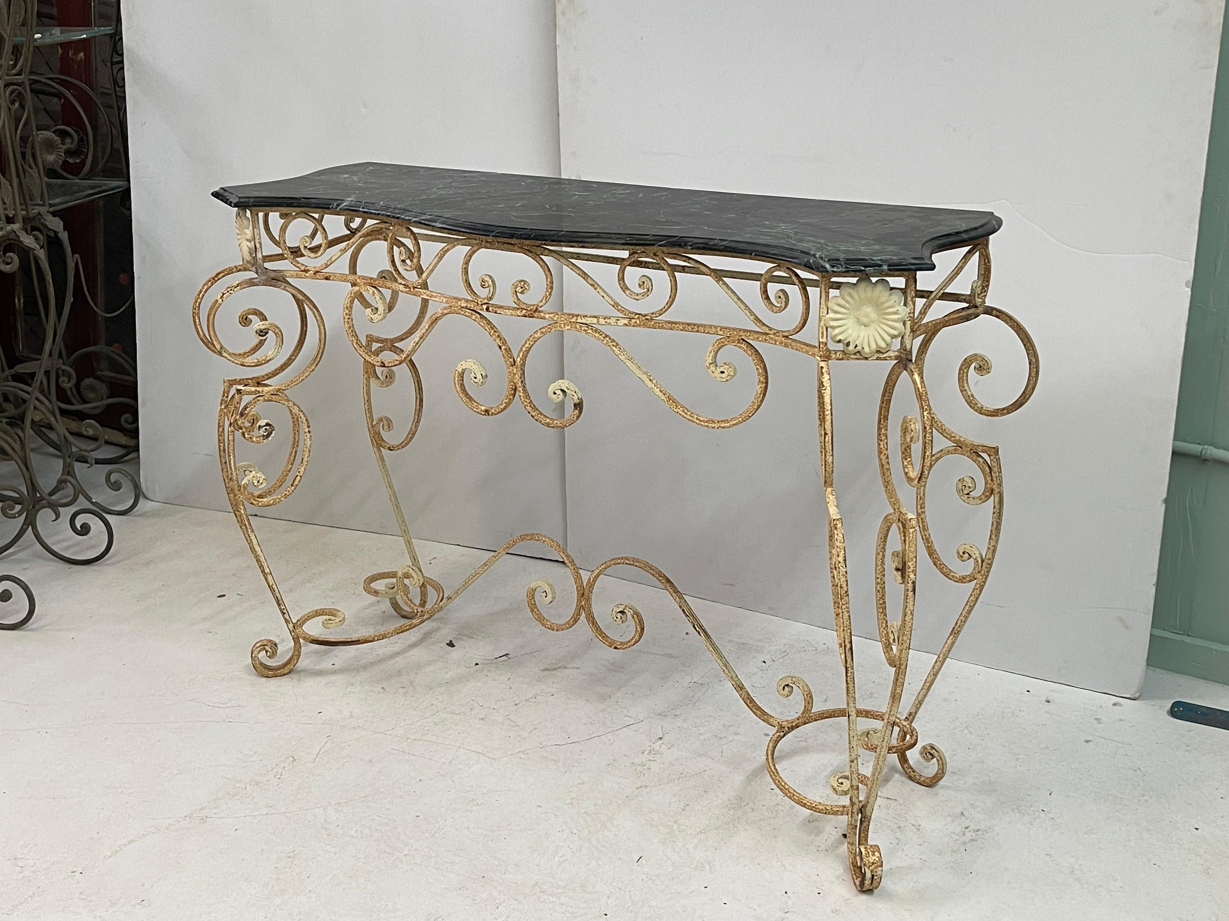 Mid-20th Century French Marble Top Iron Console