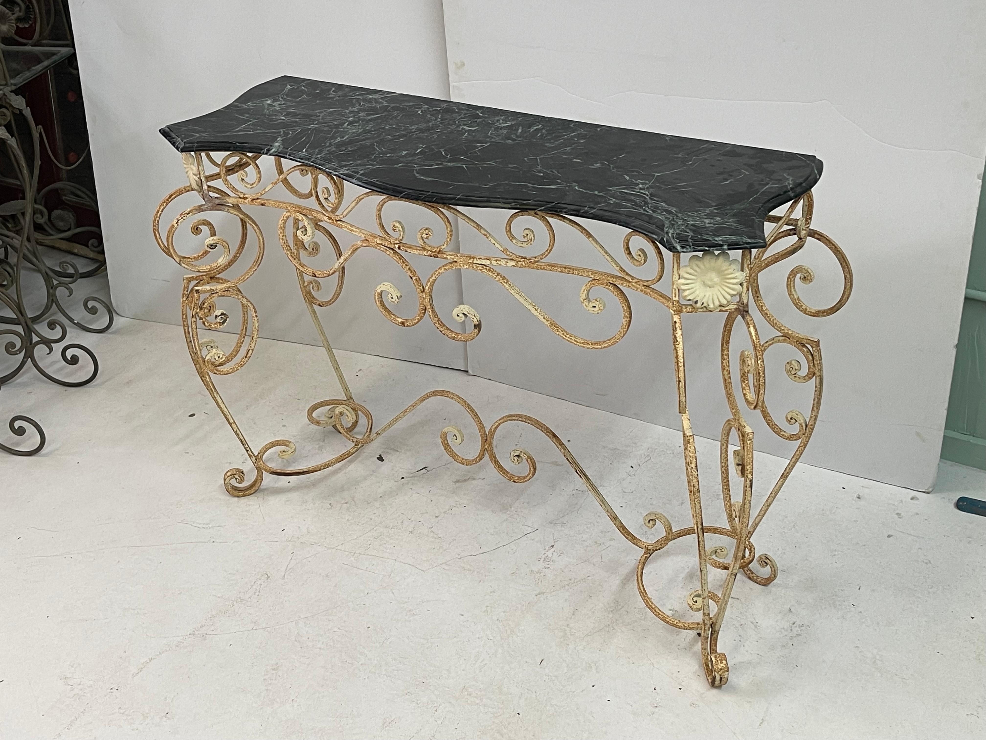French Marble Top Iron Console 1