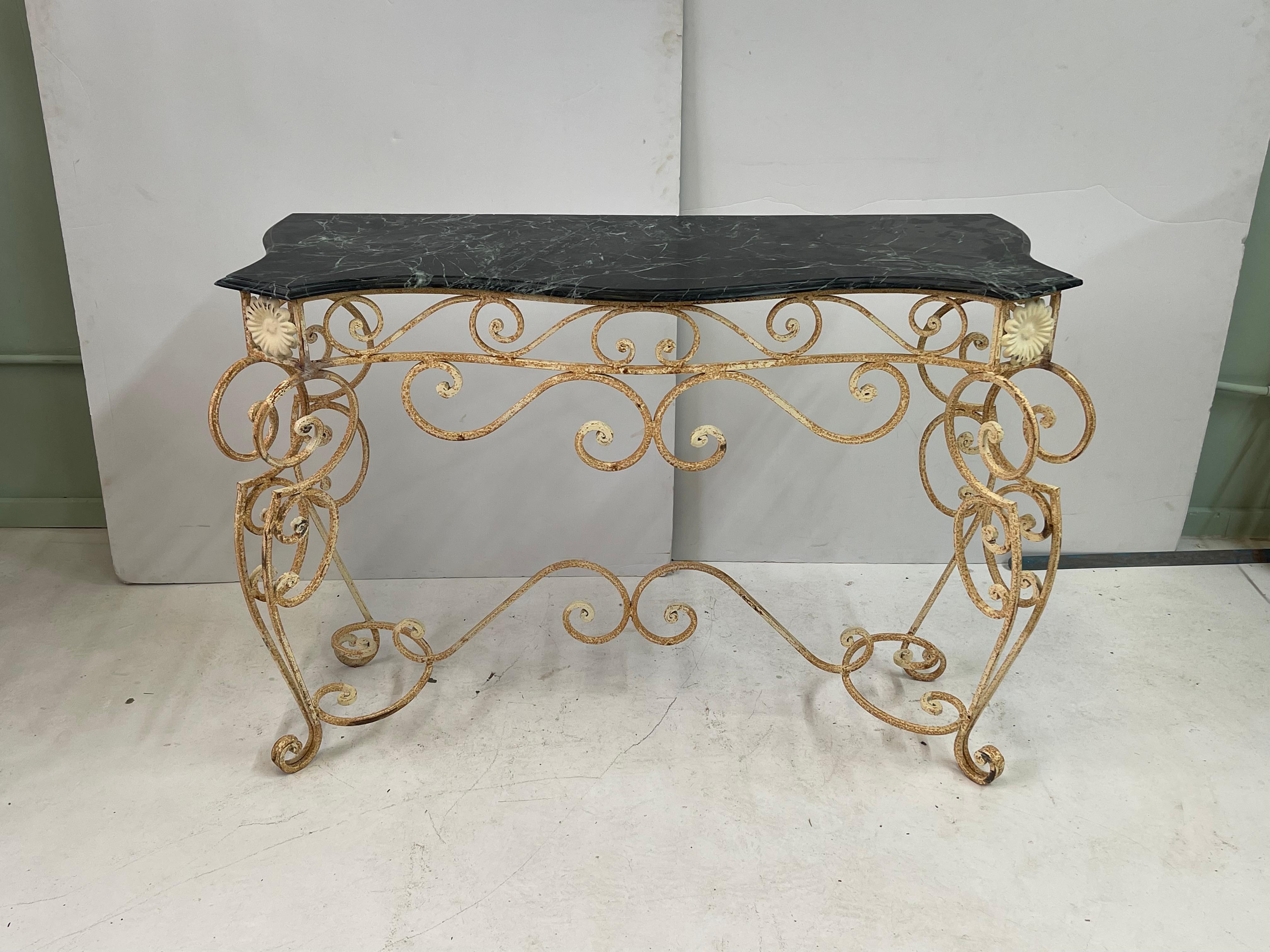 French Marble Top Iron Console 3