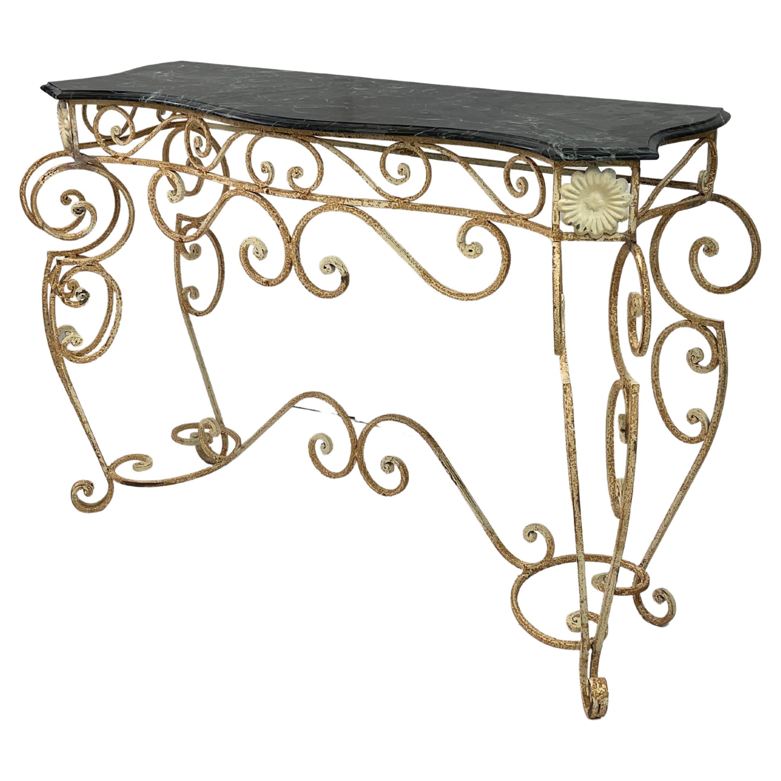 French Marble Top Iron Console
