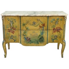 French Marble Top Louis XV Bronze Mounted Chinoiserie Commode, C1920 French Marble Top Louis XV Bronze Mounted Chinoiserie Commode, C1920