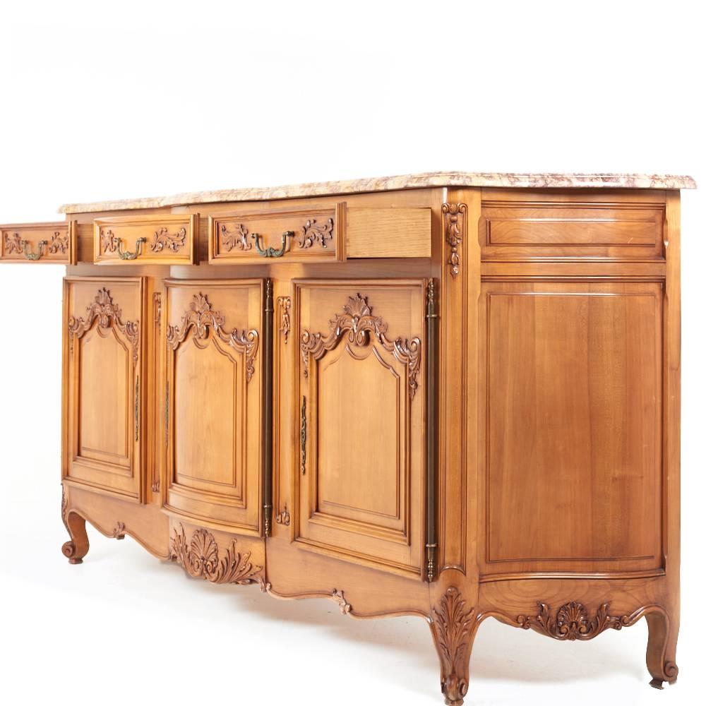 Carved French Marble Top Louis XV Sideboard