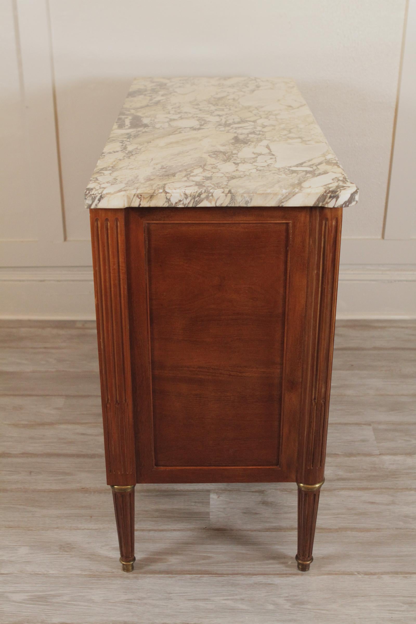 French Marble Top Mahogany Brass Inlaid Console/Cabinet  1