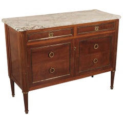 French Marble Top Mahogany Brass Inlaid Console/Cabinet 