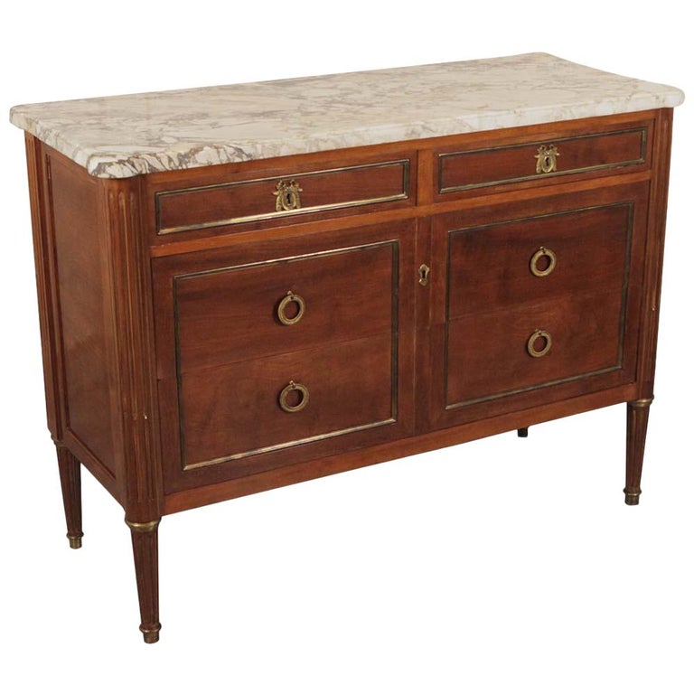 French Marble Top Mahogany Brass Inlaid at 1stDibs