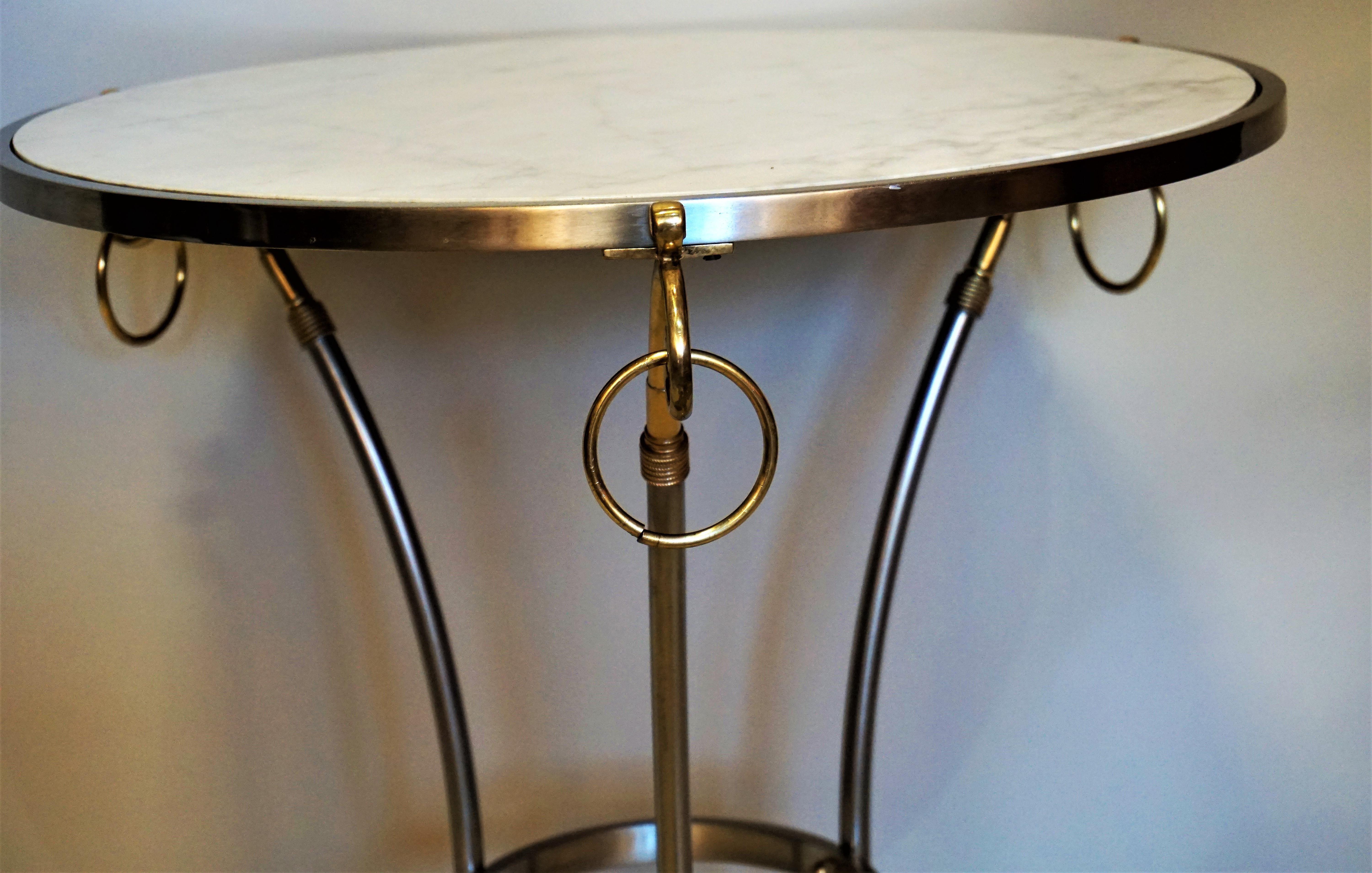 Neoclassical French Marble Top Nickel and Bronze Round Table
