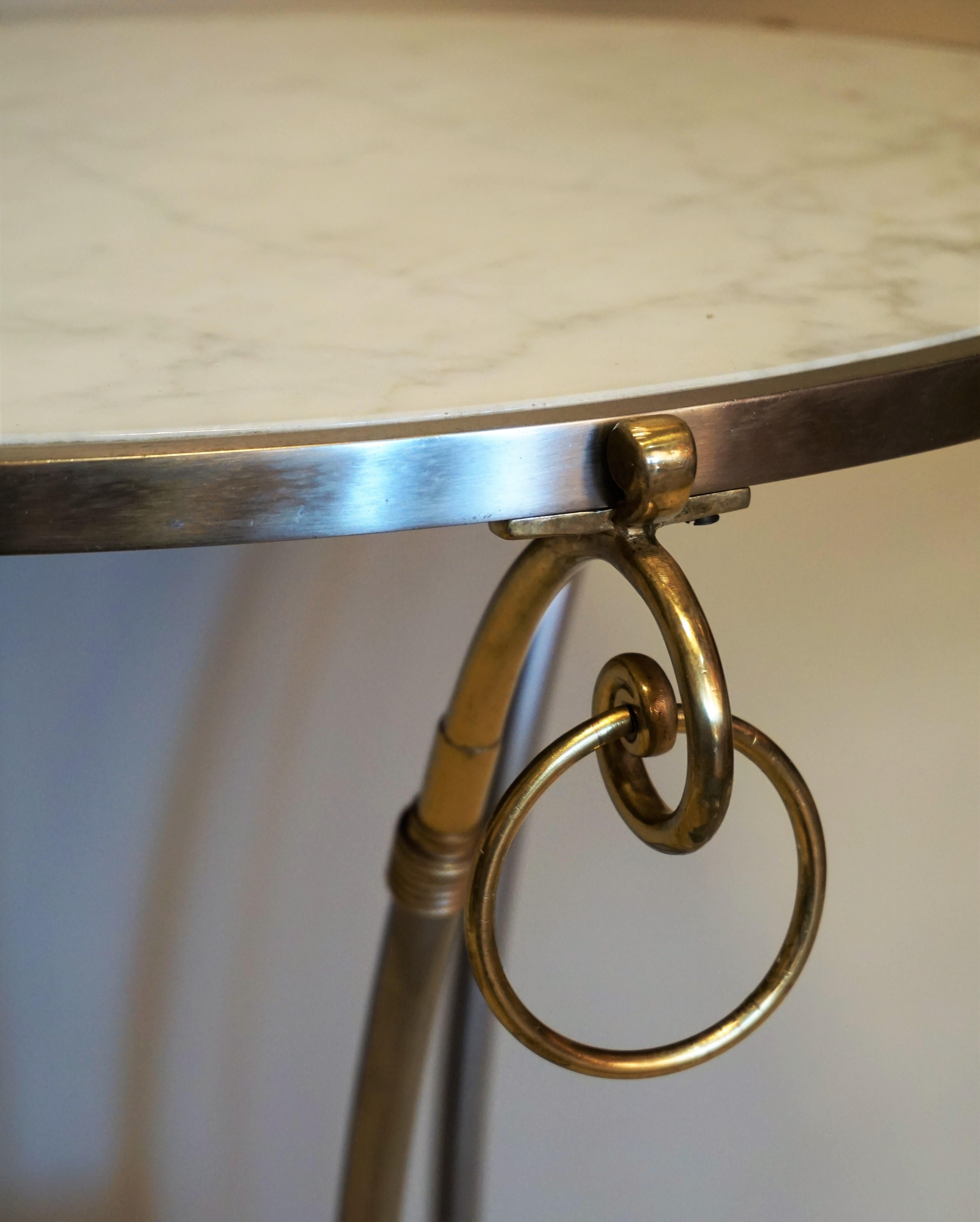 French Marble Top Nickel and Bronze Round Table In Good Condition In Fairfax, VA