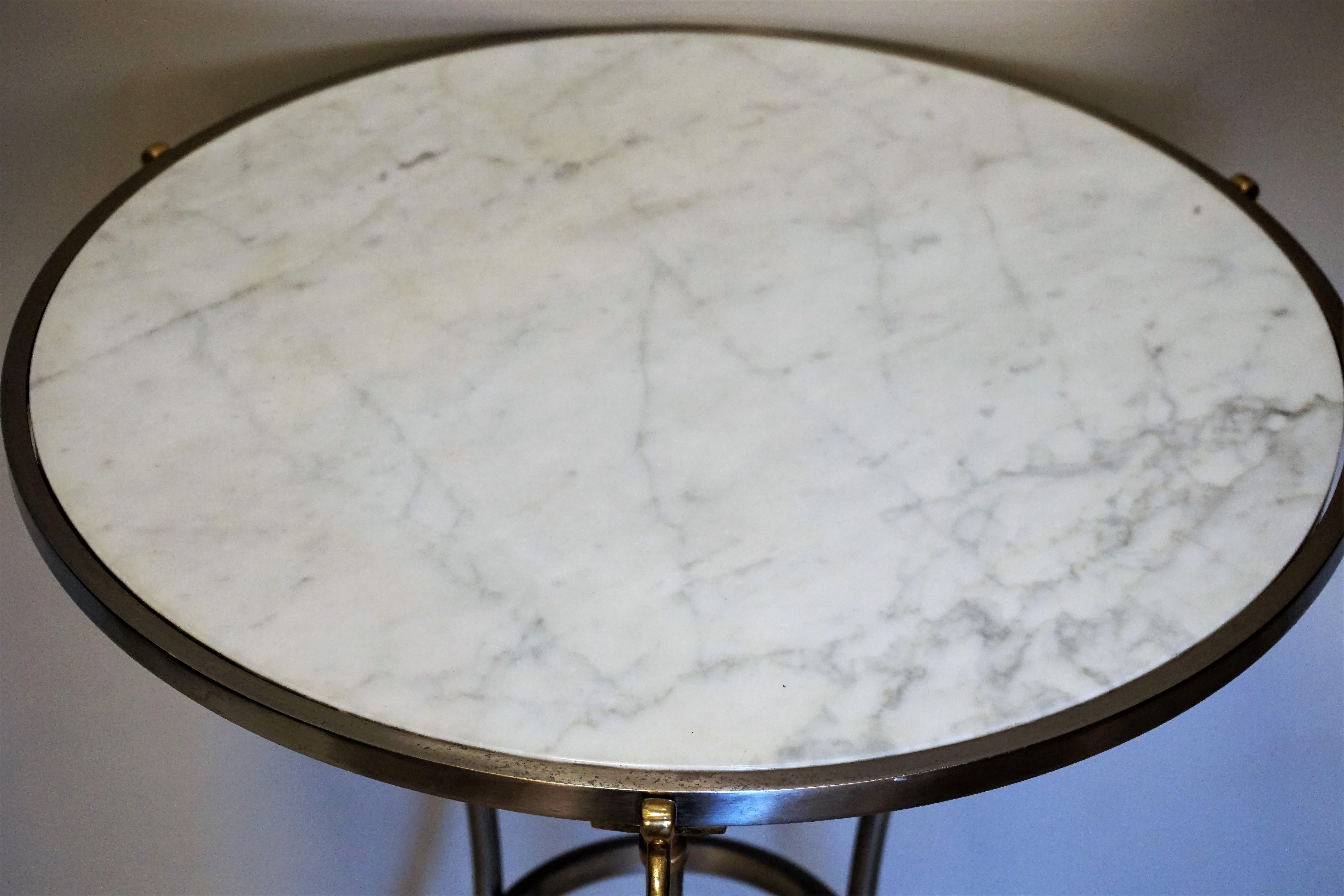 French Marble Top Nickel and Bronze Round Table 1