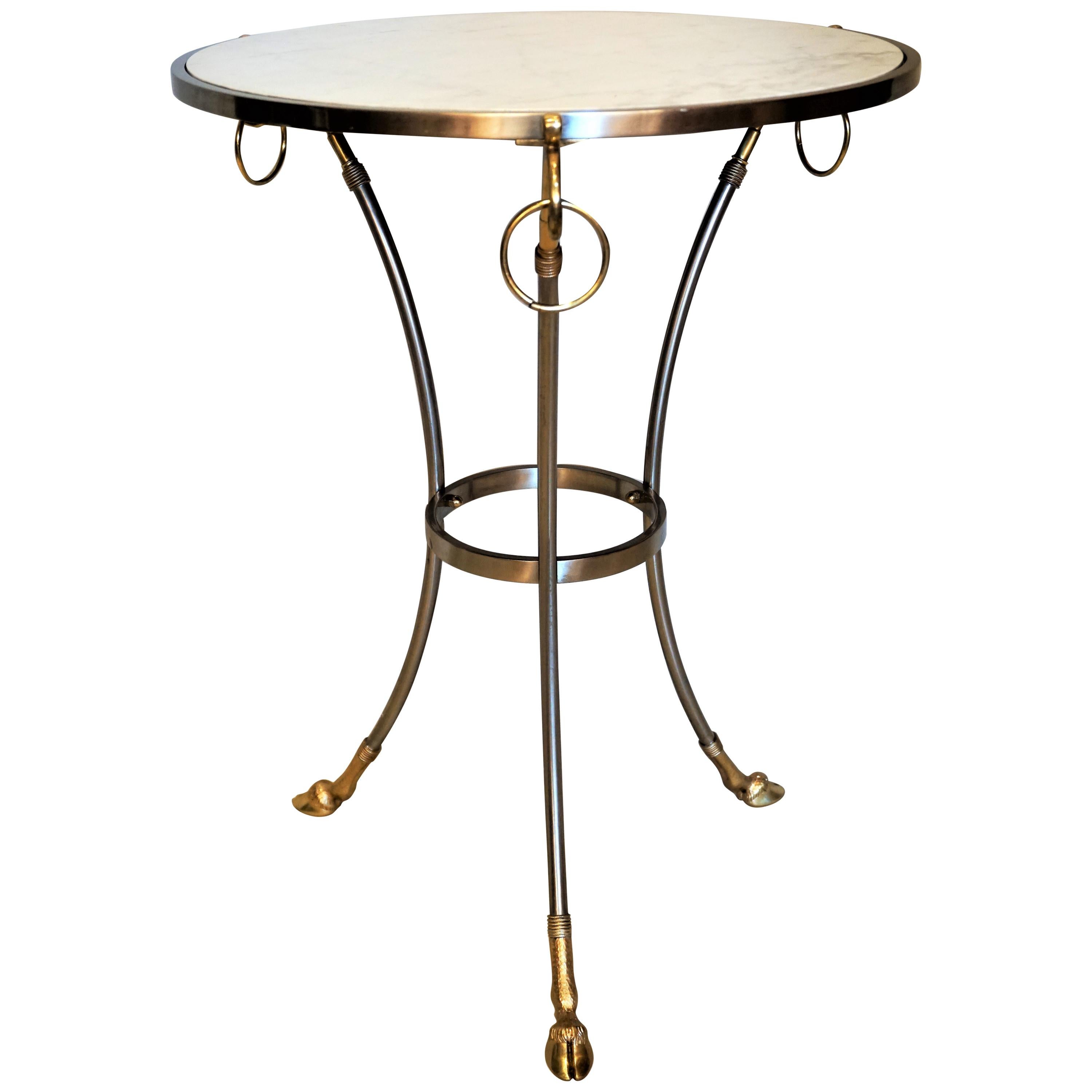 French Marble Top Nickel and Bronze Round Table