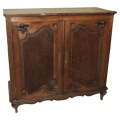 Antique French Marble Top Oak Buffet