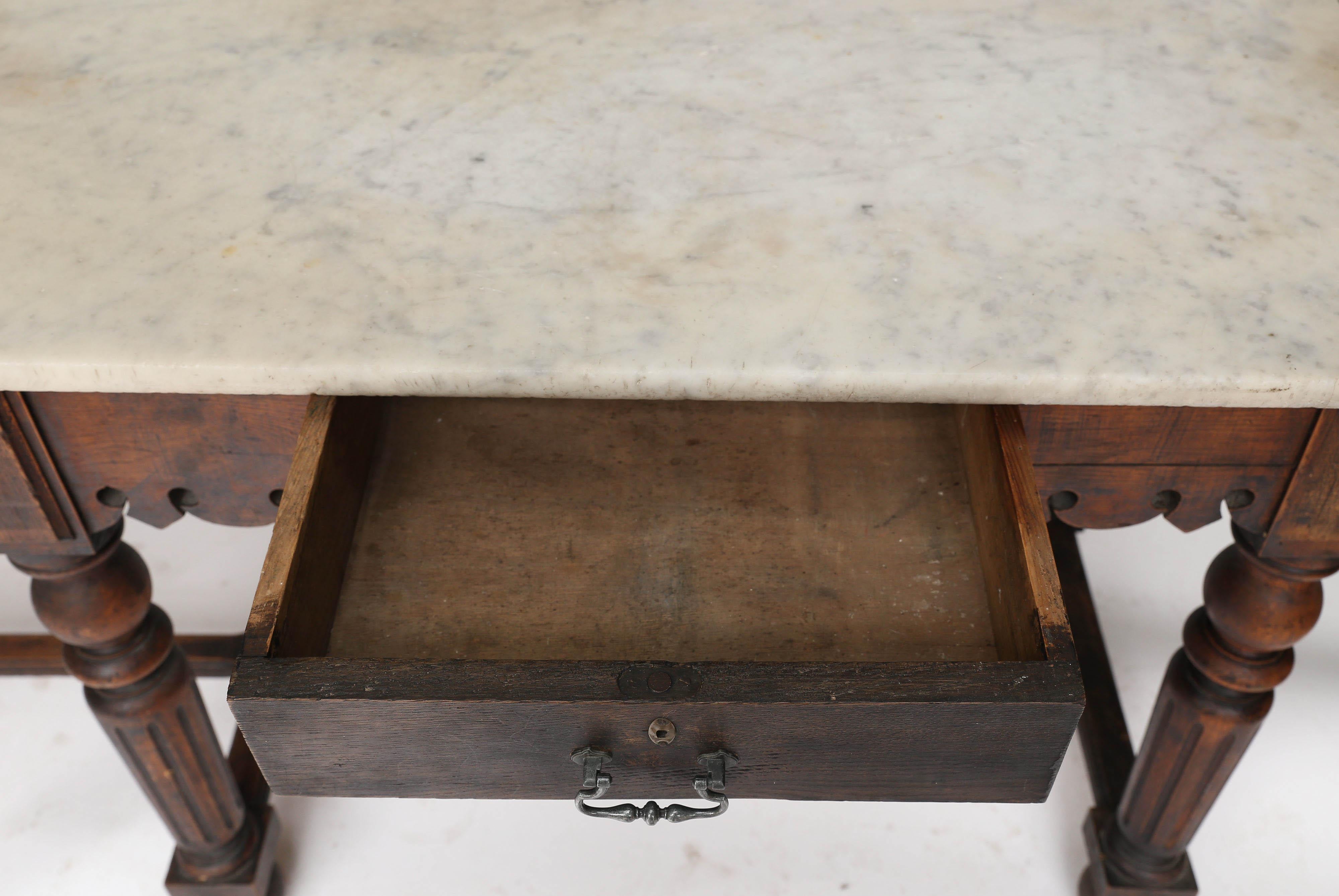 French Marble-Top Oak Butcher Table 5