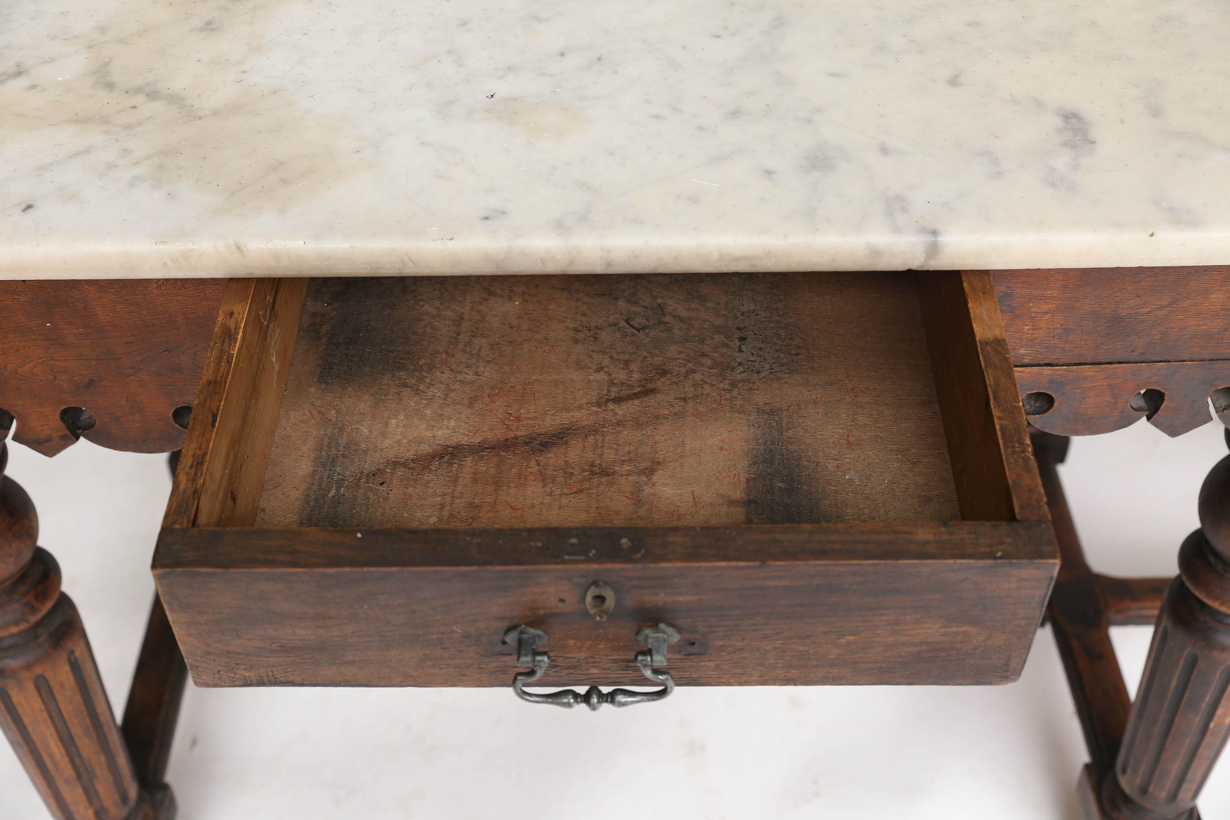 French Marble-Top Oak Butcher Table 6