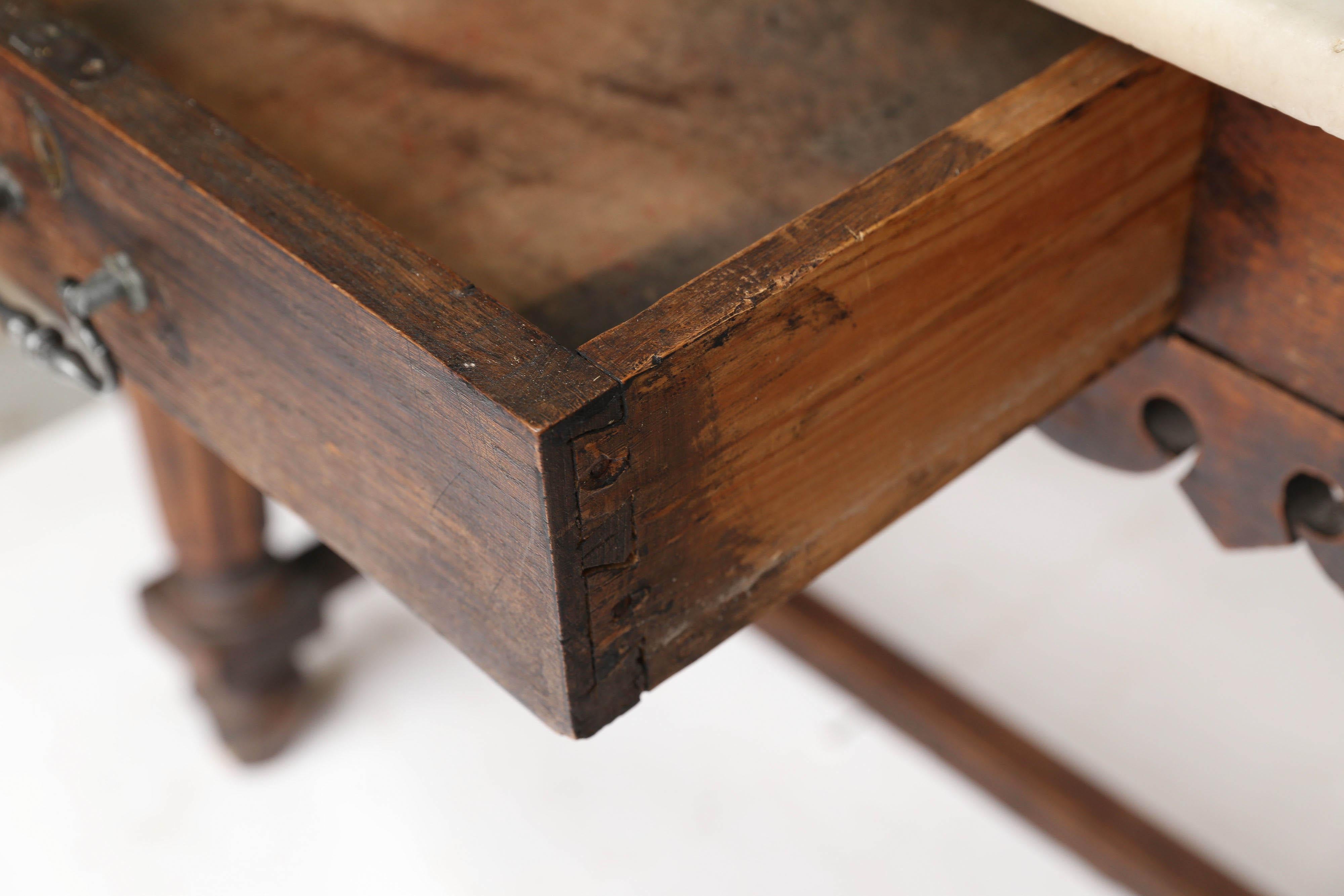 French Marble-Top Oak Butcher Table 7