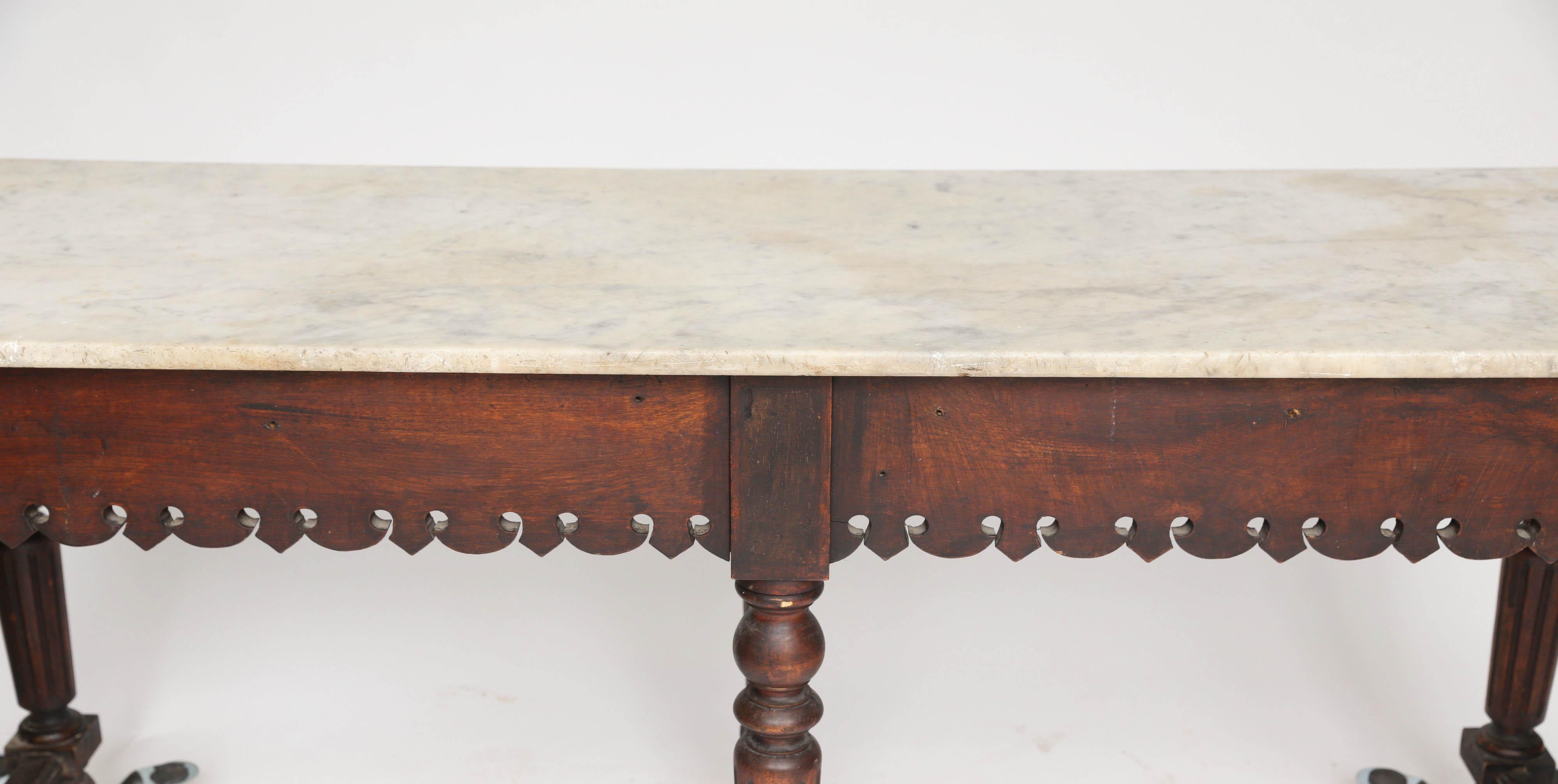 French Marble-Top Oak Butcher Table 8