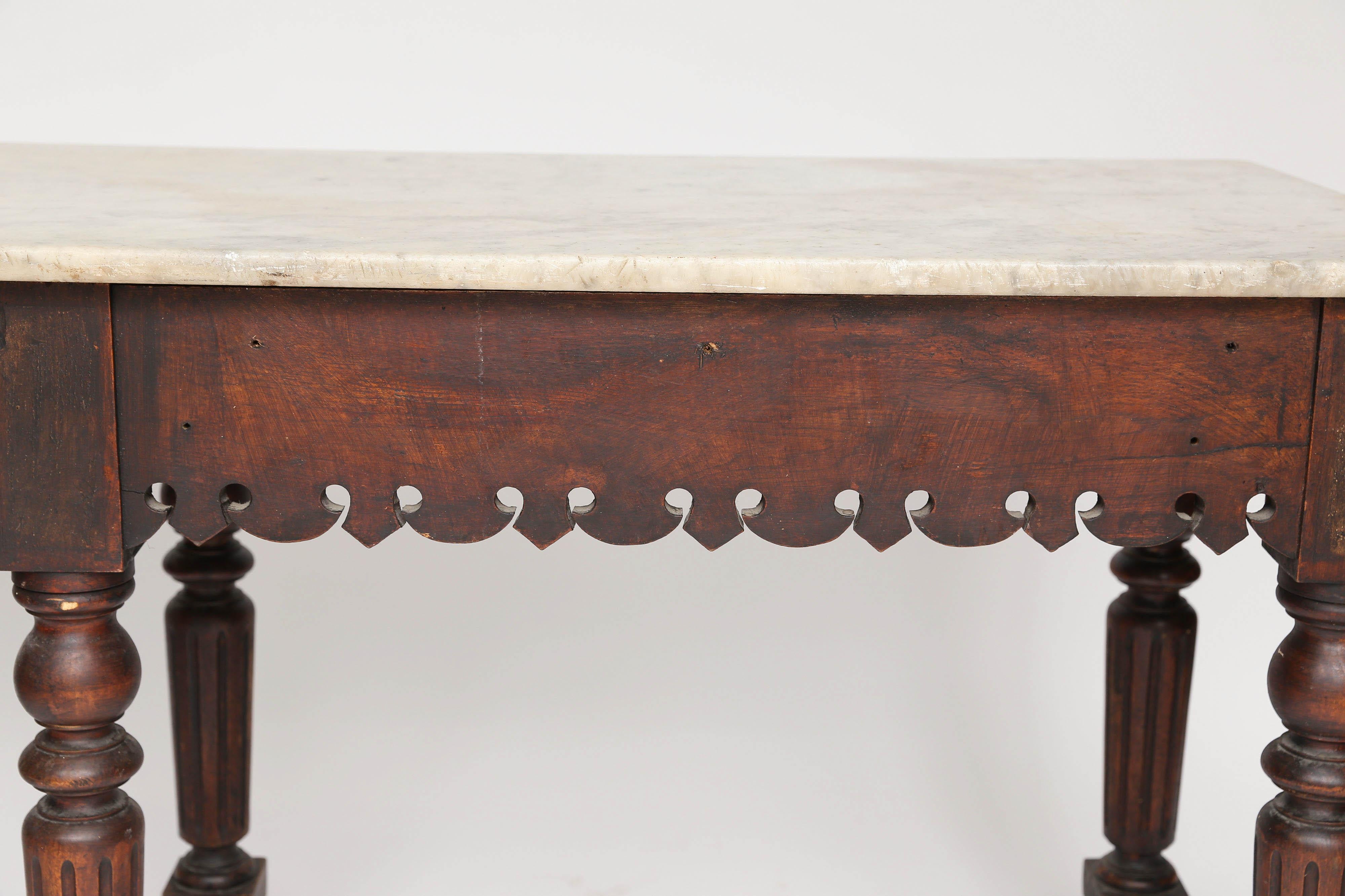 French Marble-Top Oak Butcher Table 9