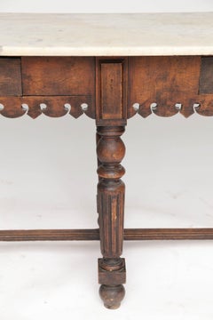 French Marble-Top Oak Butcher Table