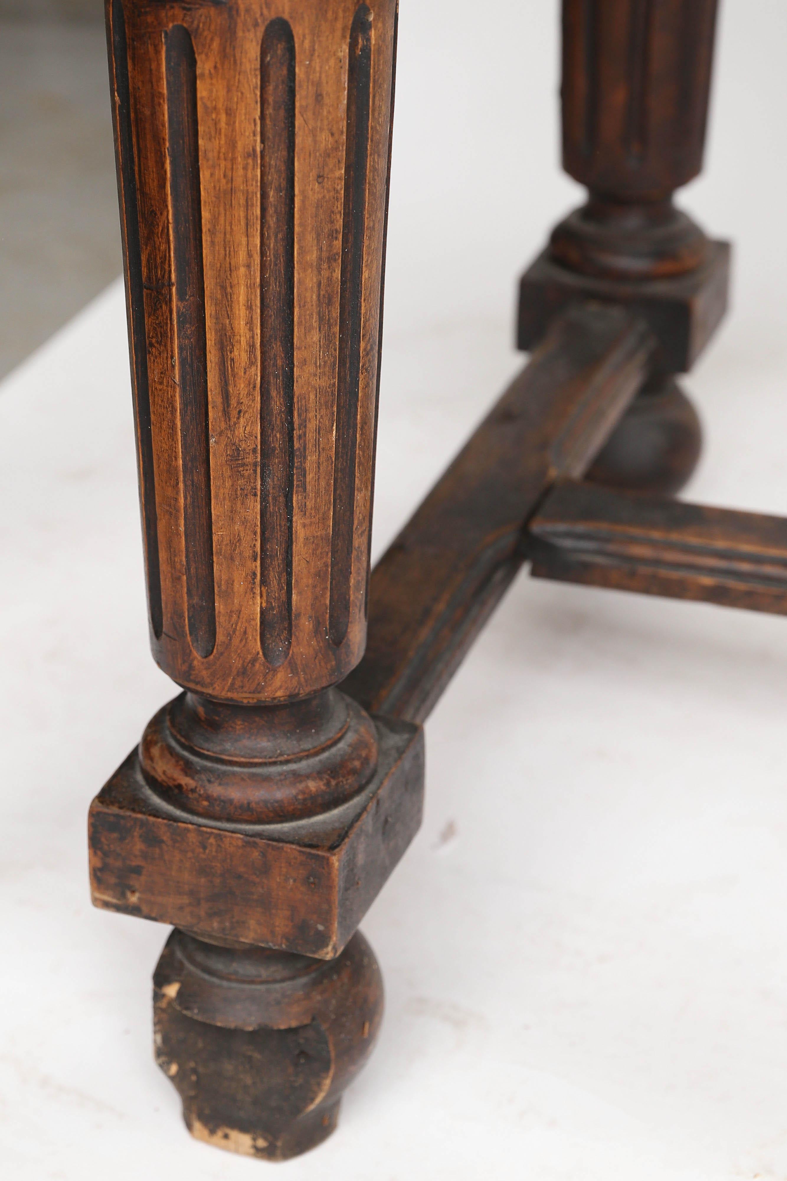 19th Century French Marble-Top Oak Butcher Table