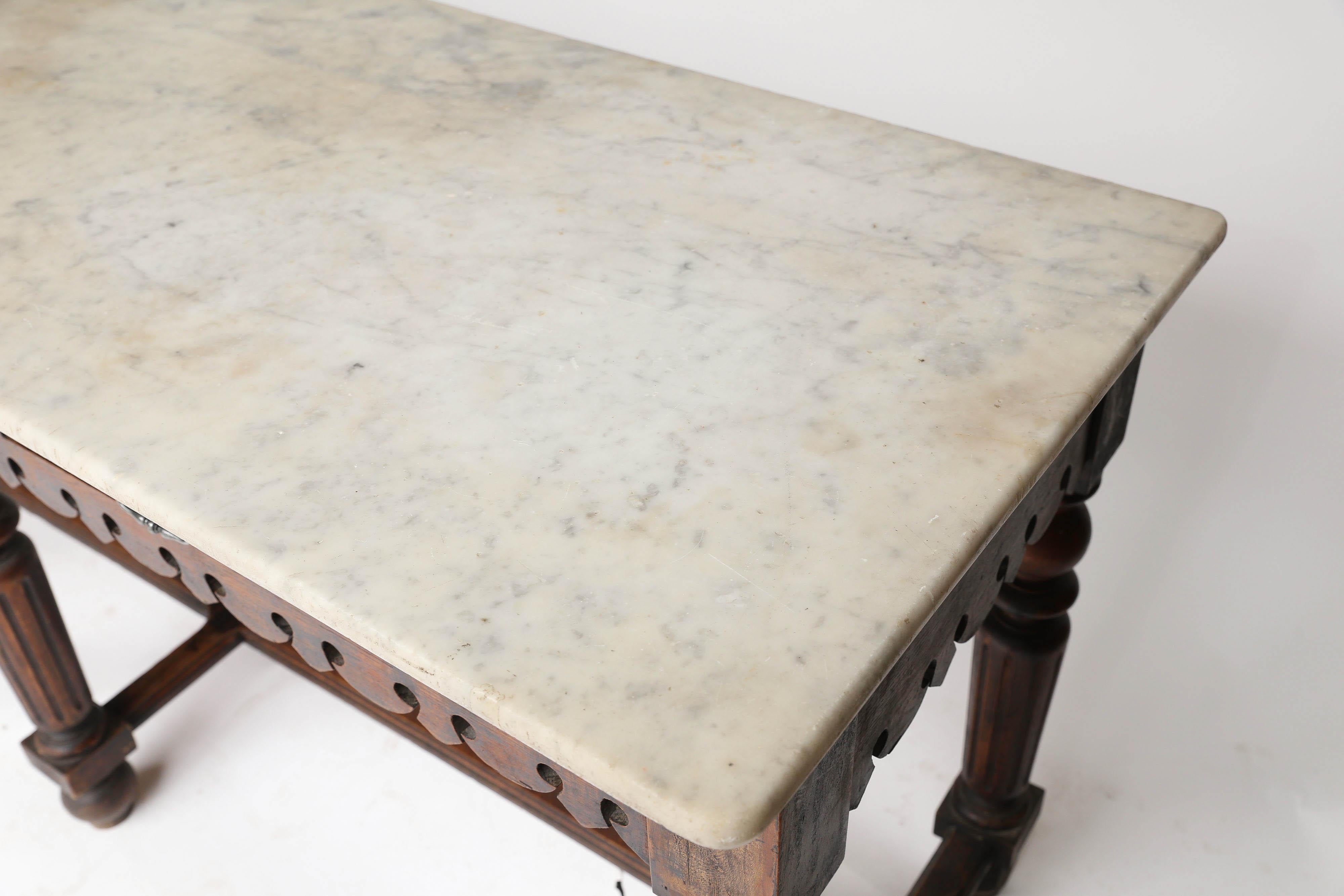 French Marble-Top Oak Butcher Table 4
