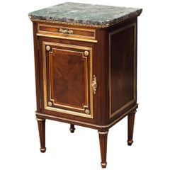 Antique French Marble-Top One-Drawer Mahogany Stand