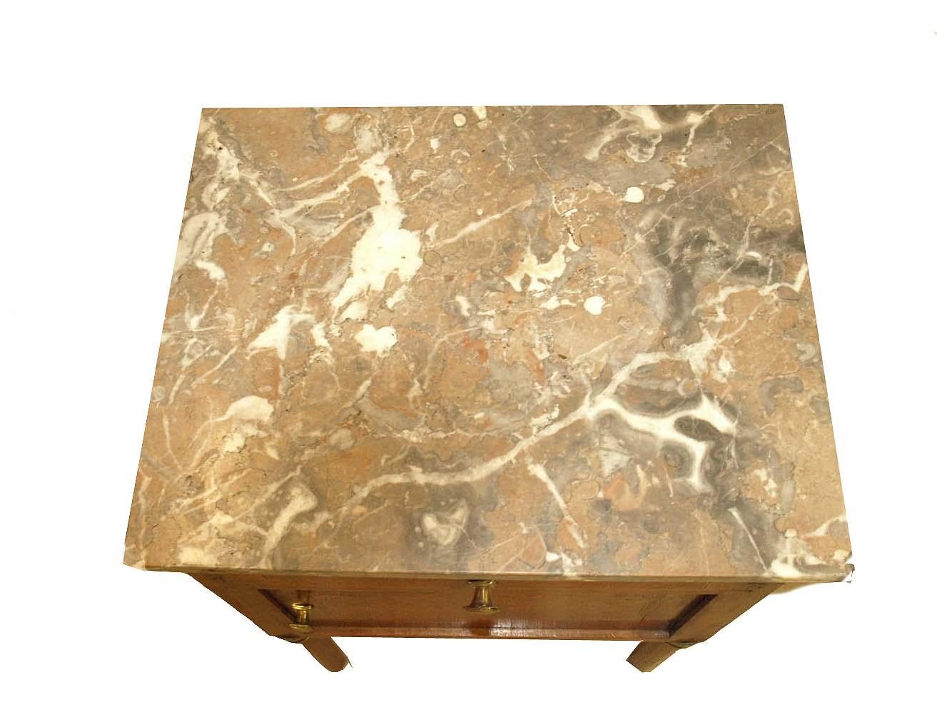 Brass French Marble Top One Drawer Stand For Sale