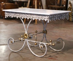 French Marble Top Painted Iron and Brass Pastry or Butcher Table