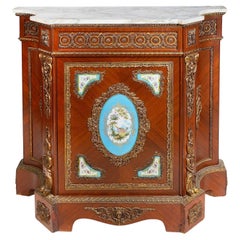Antique French marble top, Sevres mounted side cabinet, circa 1880