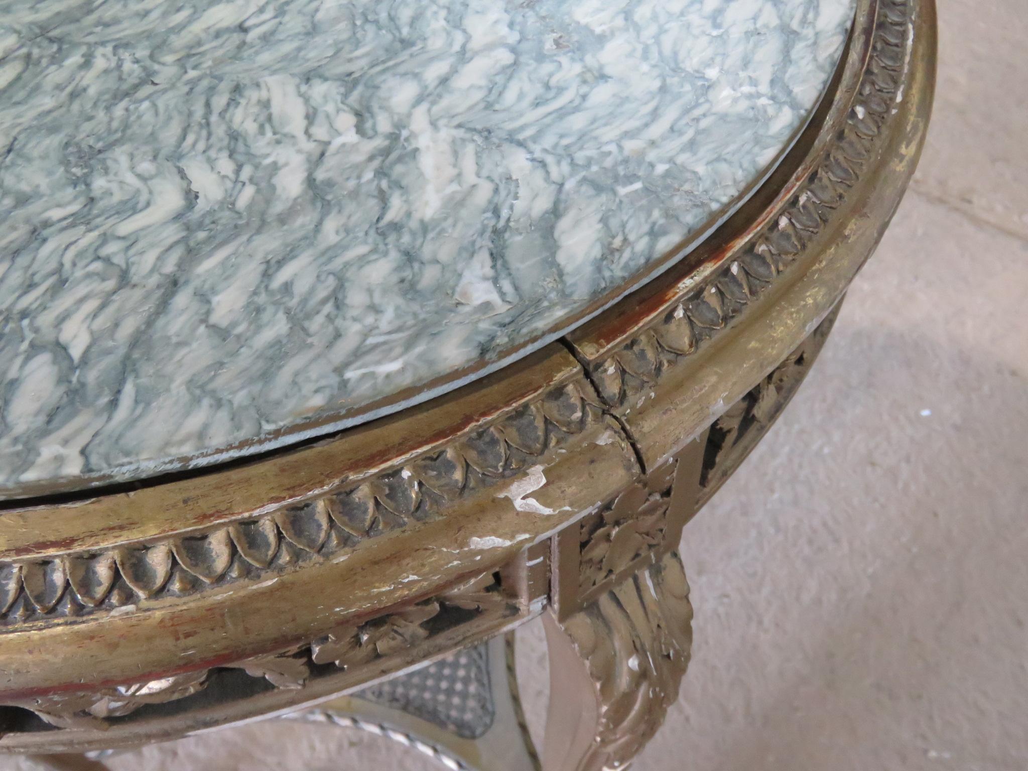 Cane French Marble-Top Side Table