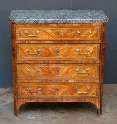 French Marble Top Small Chest of Inlaid Mahogany