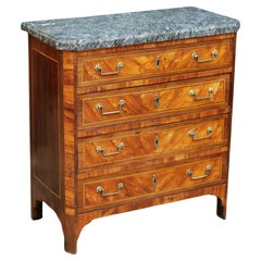 French Marble Top Small Chest of Inlaid Mahogany